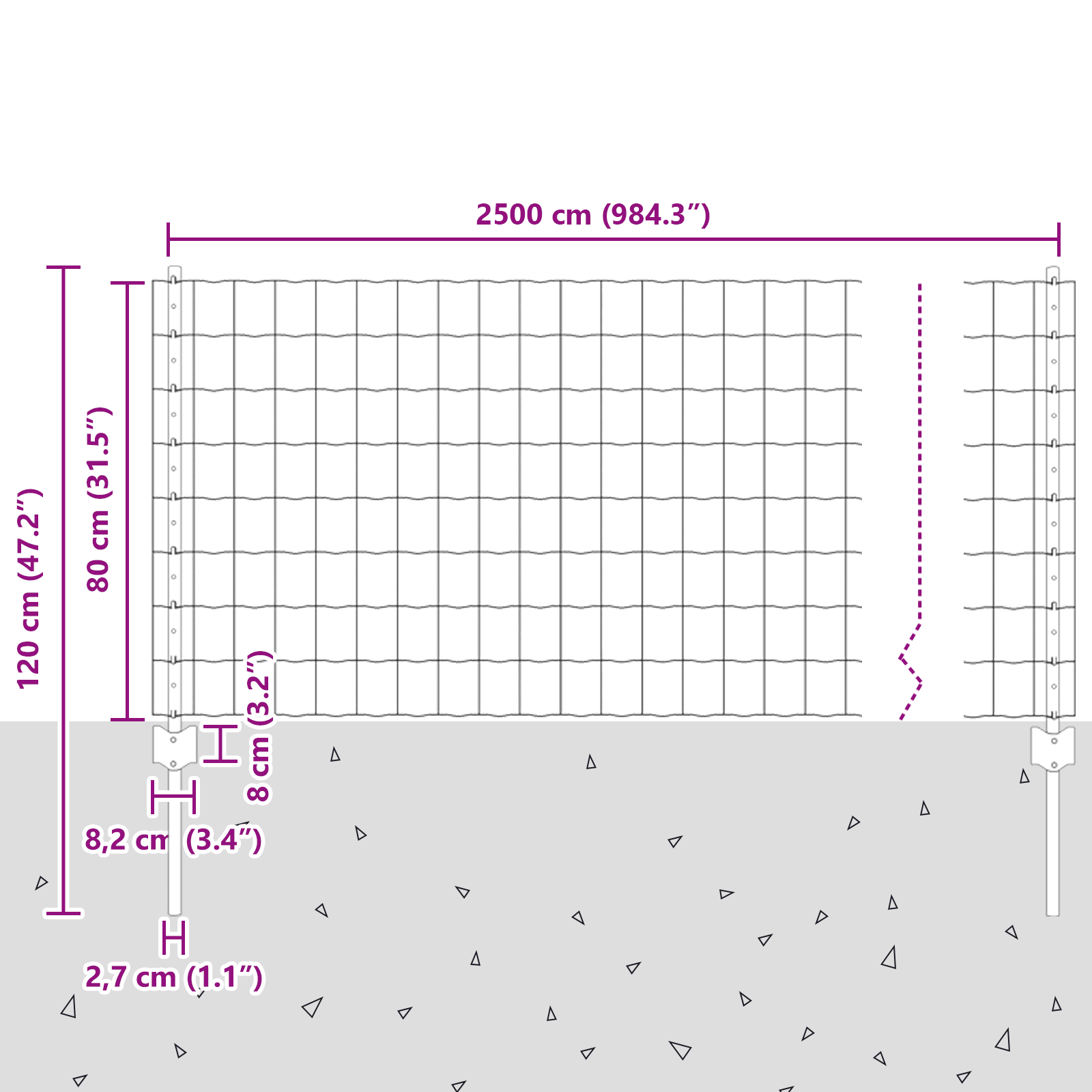 Gjerde med innlegg. sølv 0.8 x 25 m Stål
