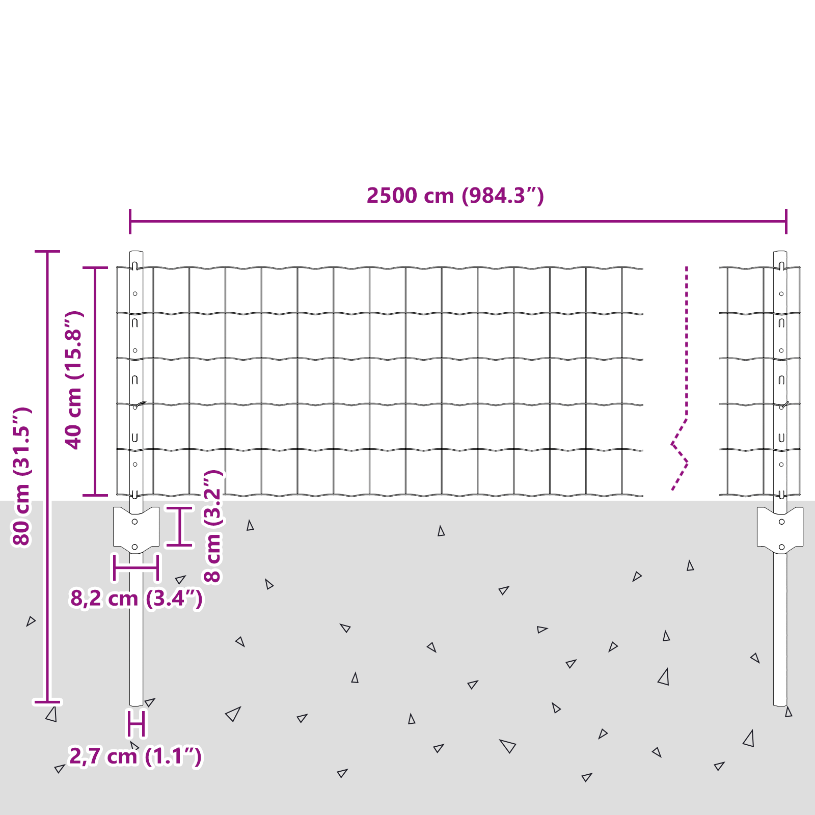 Gjerde med innlegg. sølv 1 x 25 m Stål