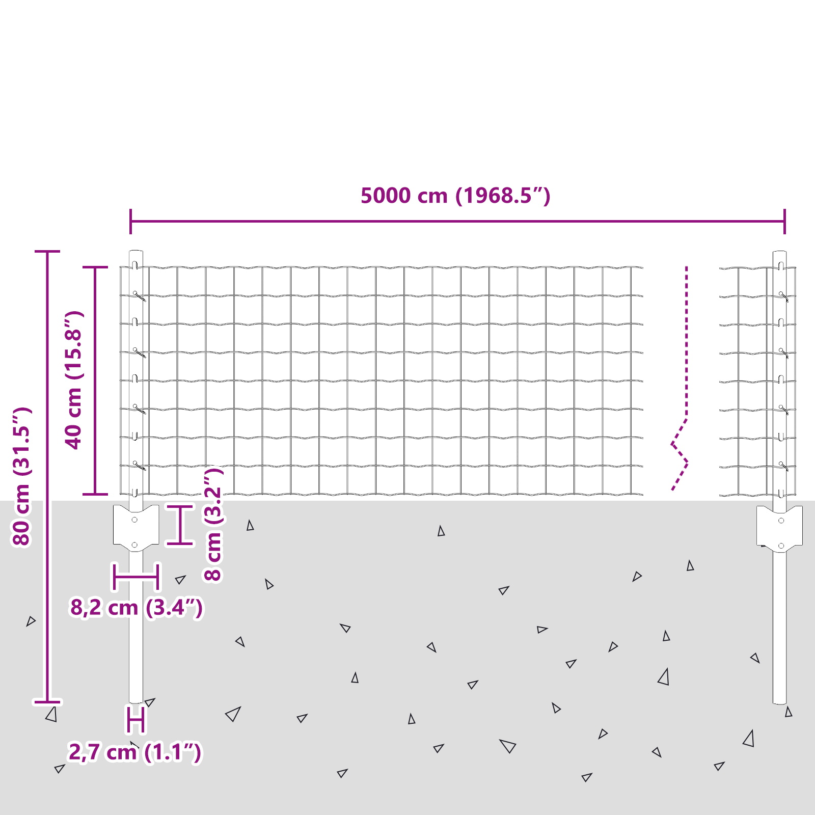Gjerde med innlegg. sølv 0.4 x 50 m Stål