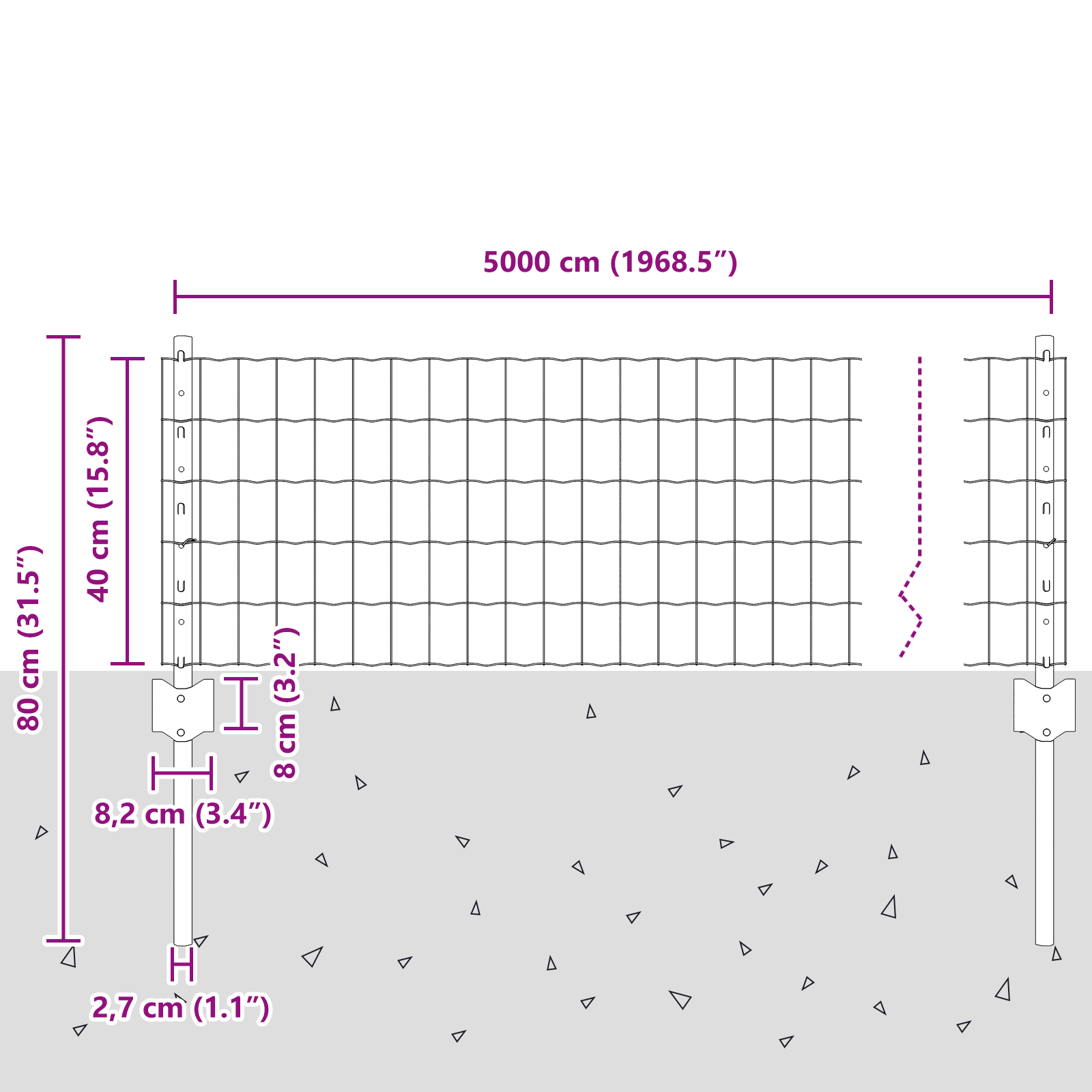 Gjerde med innlegg. sølv 0.4 x 50 m Stål