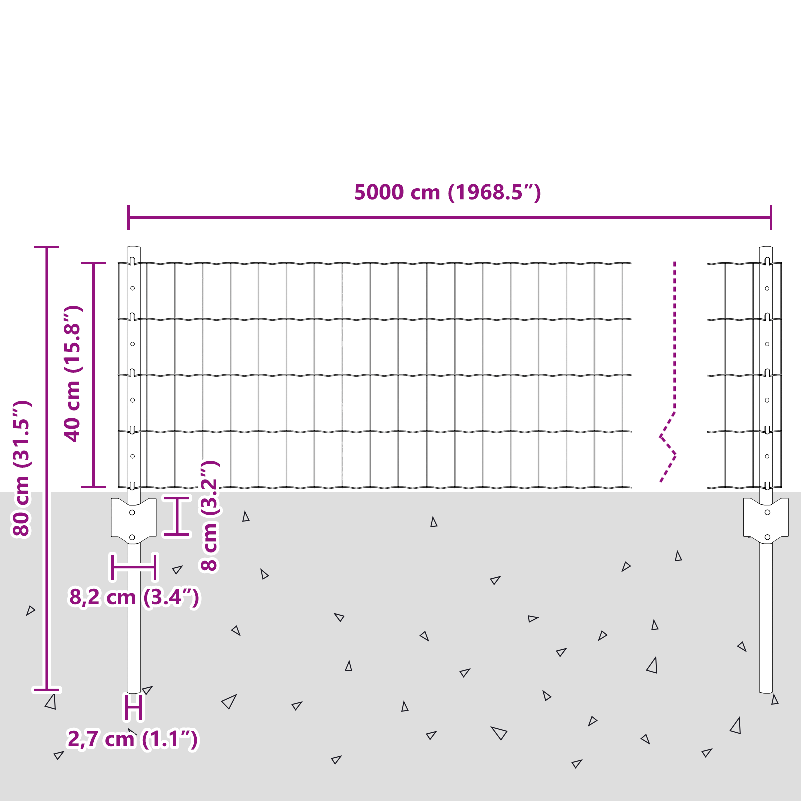 Gjerde med innlegg. sølv 0.4 x 50 m Stål