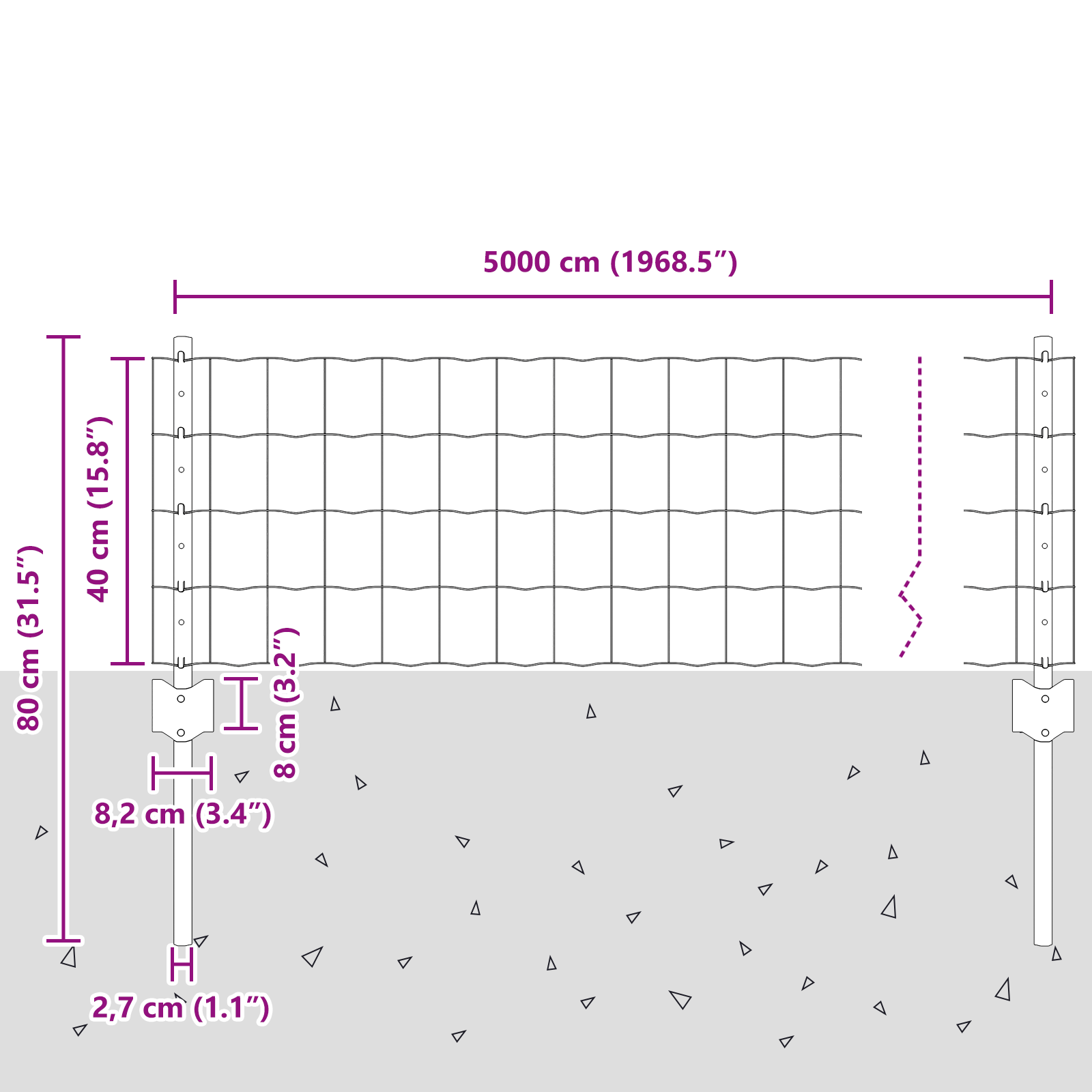 Gjerde med innlegg. sølv 0.4 x 50 m Stål