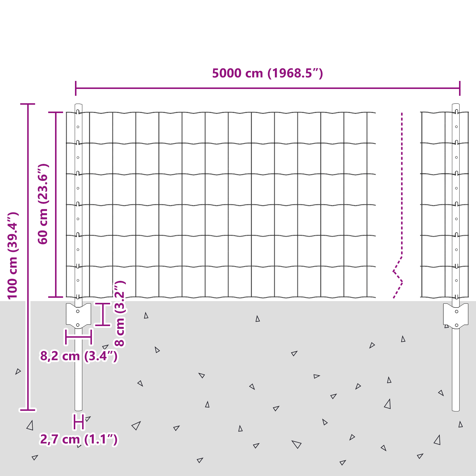 Gjerde med innlegg. sølv 0.6 x 50 m Stål