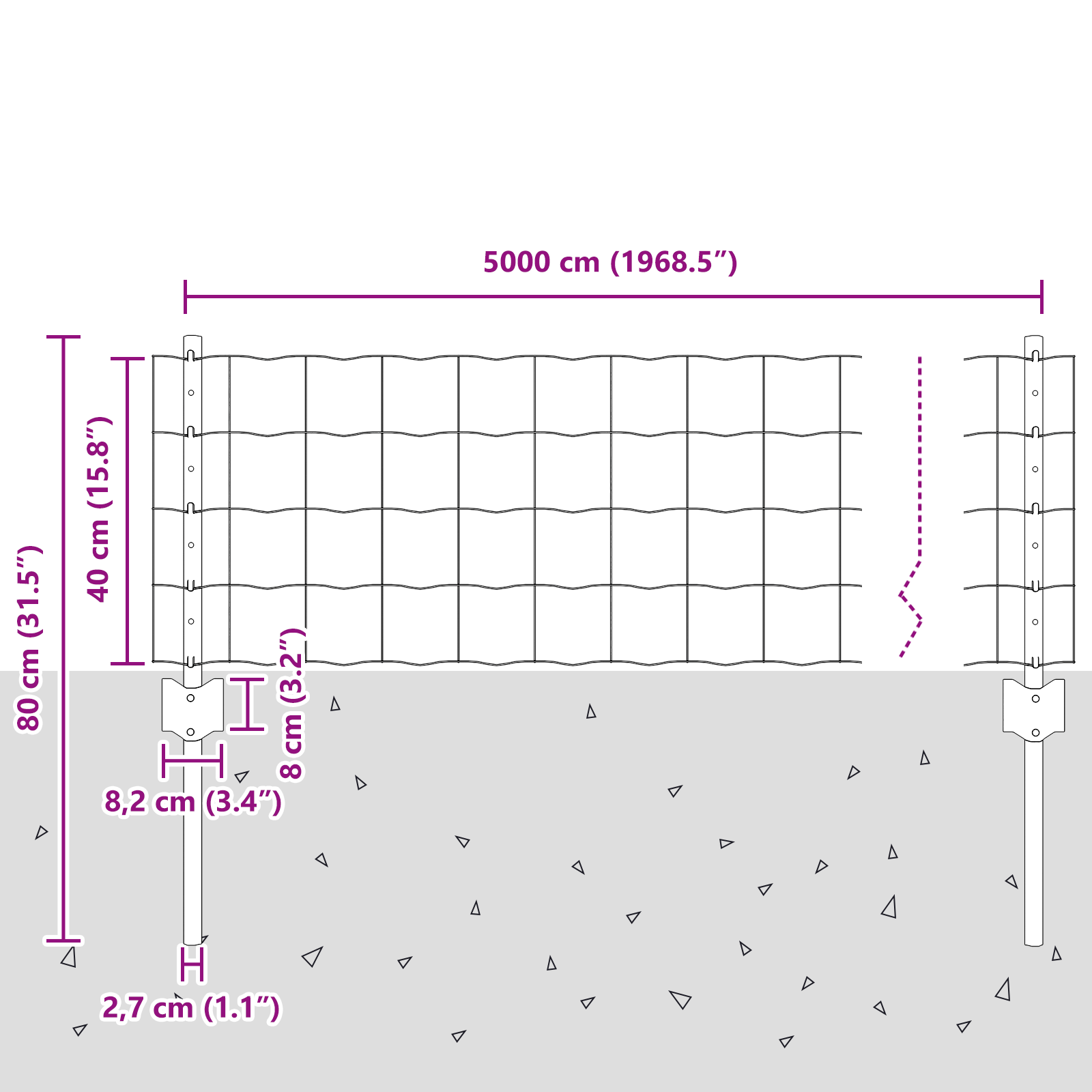 Gjerde med innlegg. sølv 0.4 x 50 m Stål