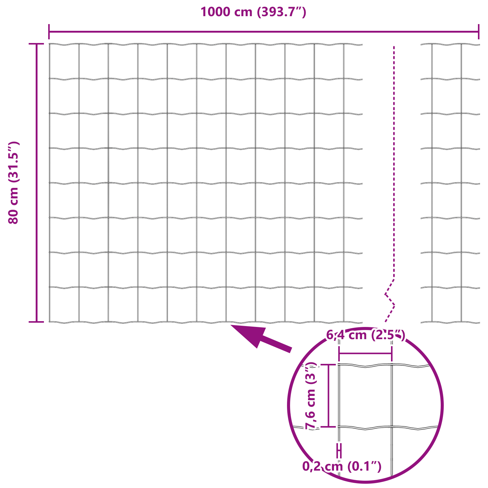 Gjerde med innlegg. sølv 0.8 x 10 m Stål