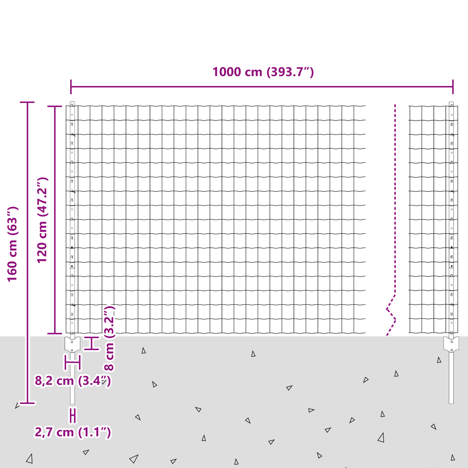 Gjerde med innlegg. sølv 1.2 x 10 m Stål