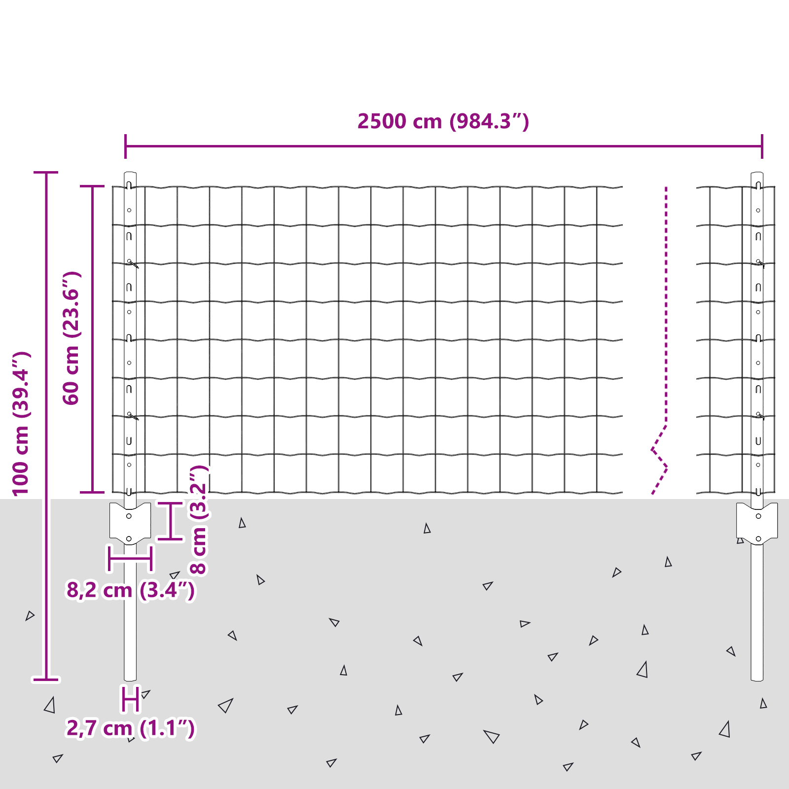 Gjerde med innlegg. sølv 0.6 x 25 m Stål