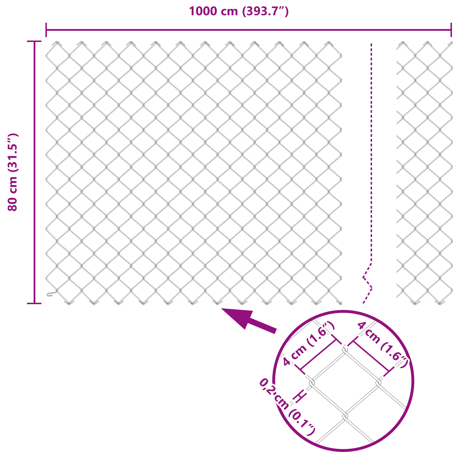 Gjerde med innlegg. sølv 0.8 x 10 m Stål