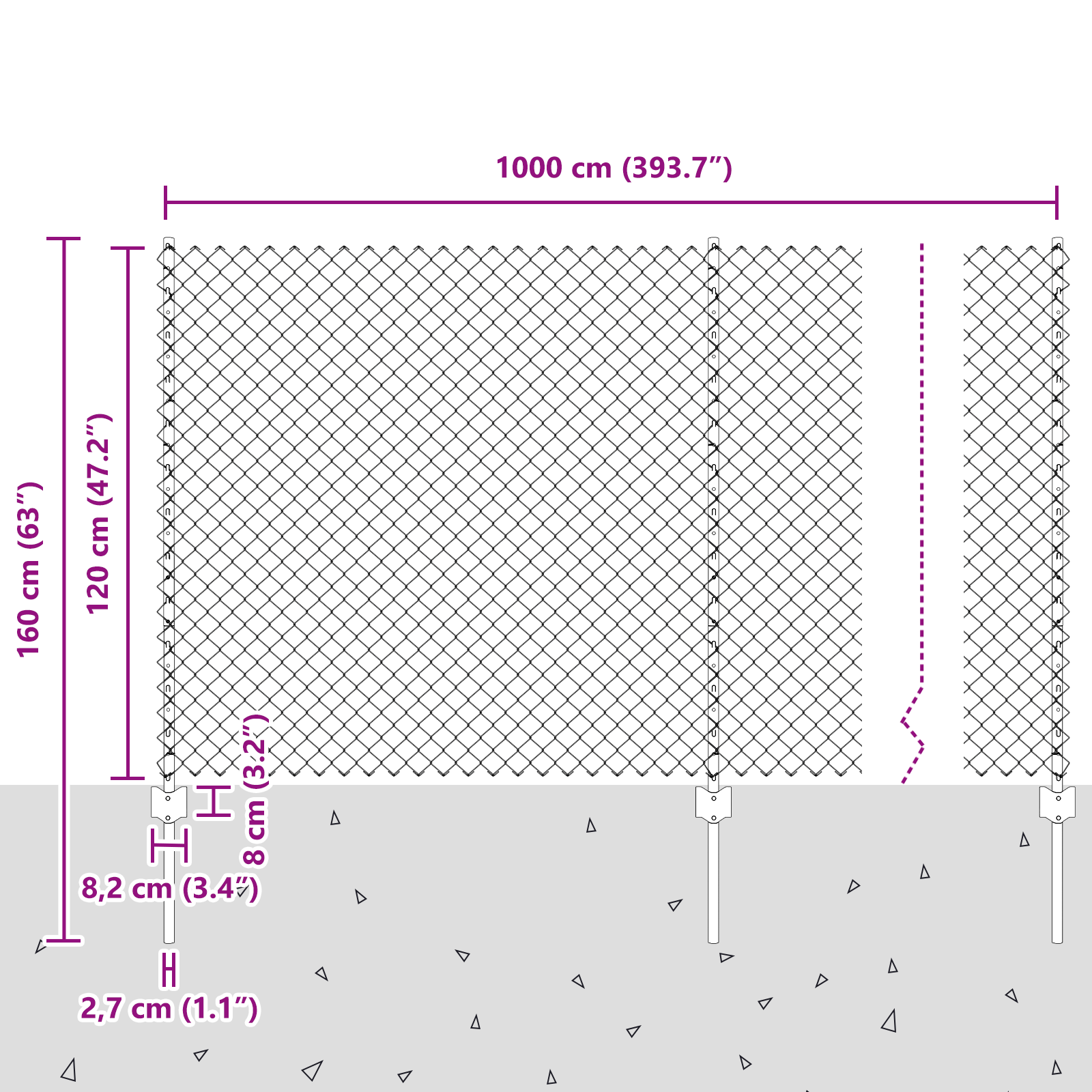 Gjerde med innlegg. sølv 1.2 x 10 m Stål