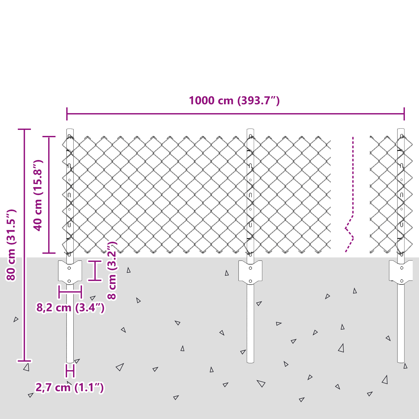 Gjerde med innlegg. sølv 0.4 x 25 m Stål