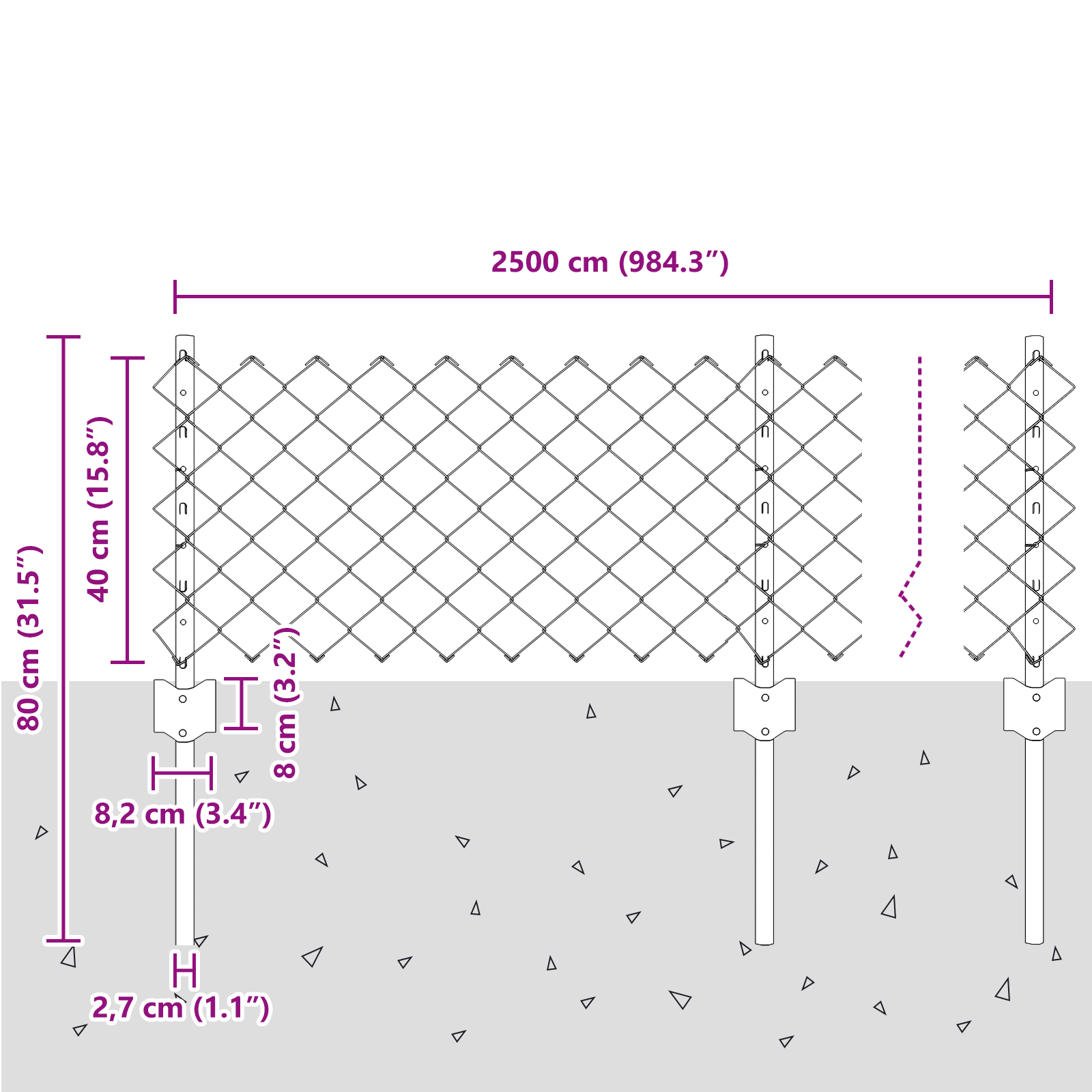 Gjerde med innlegg. sølv 0.4 x 25 m Stål