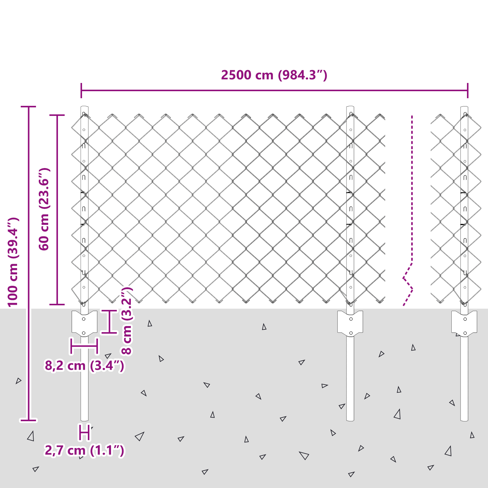 Gjerde med innlegg. sølv 0.6 x 25 m Stål