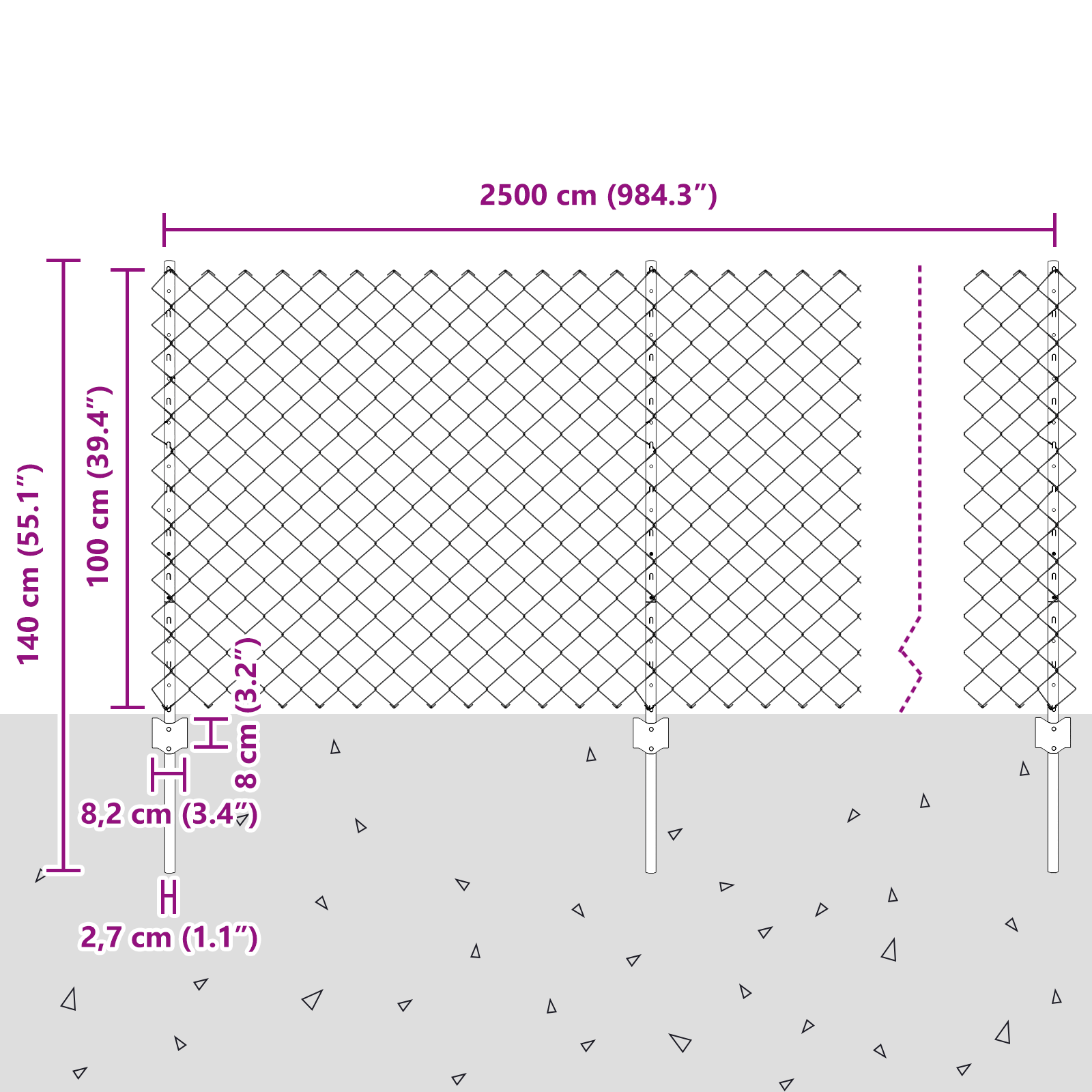 Gjerde med innlegg. sølv 1 x 25 m Stål