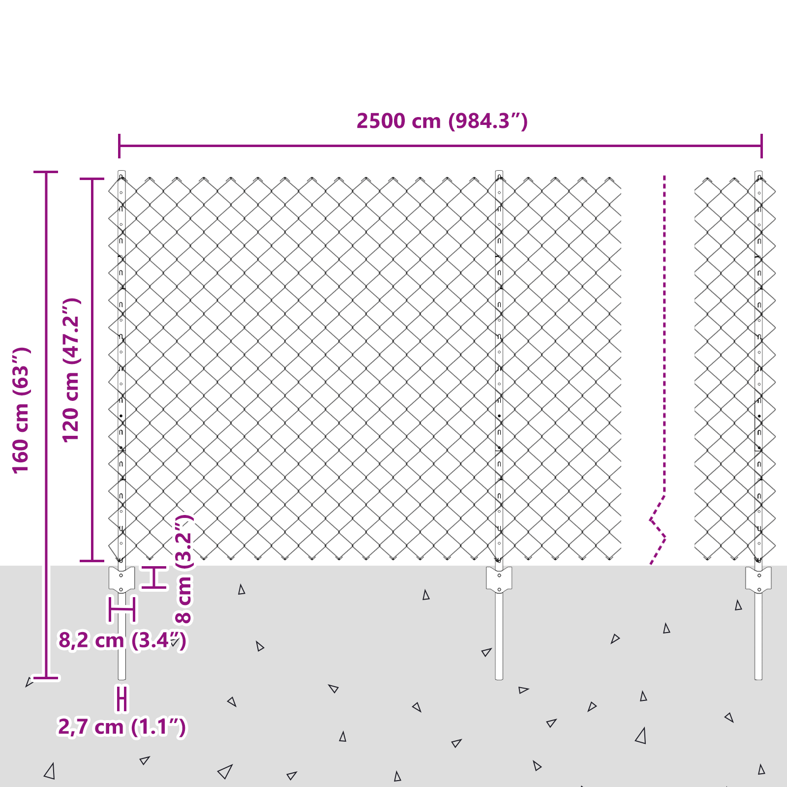 Gjerde med innlegg. sølv 1.2 x 25 m Stål