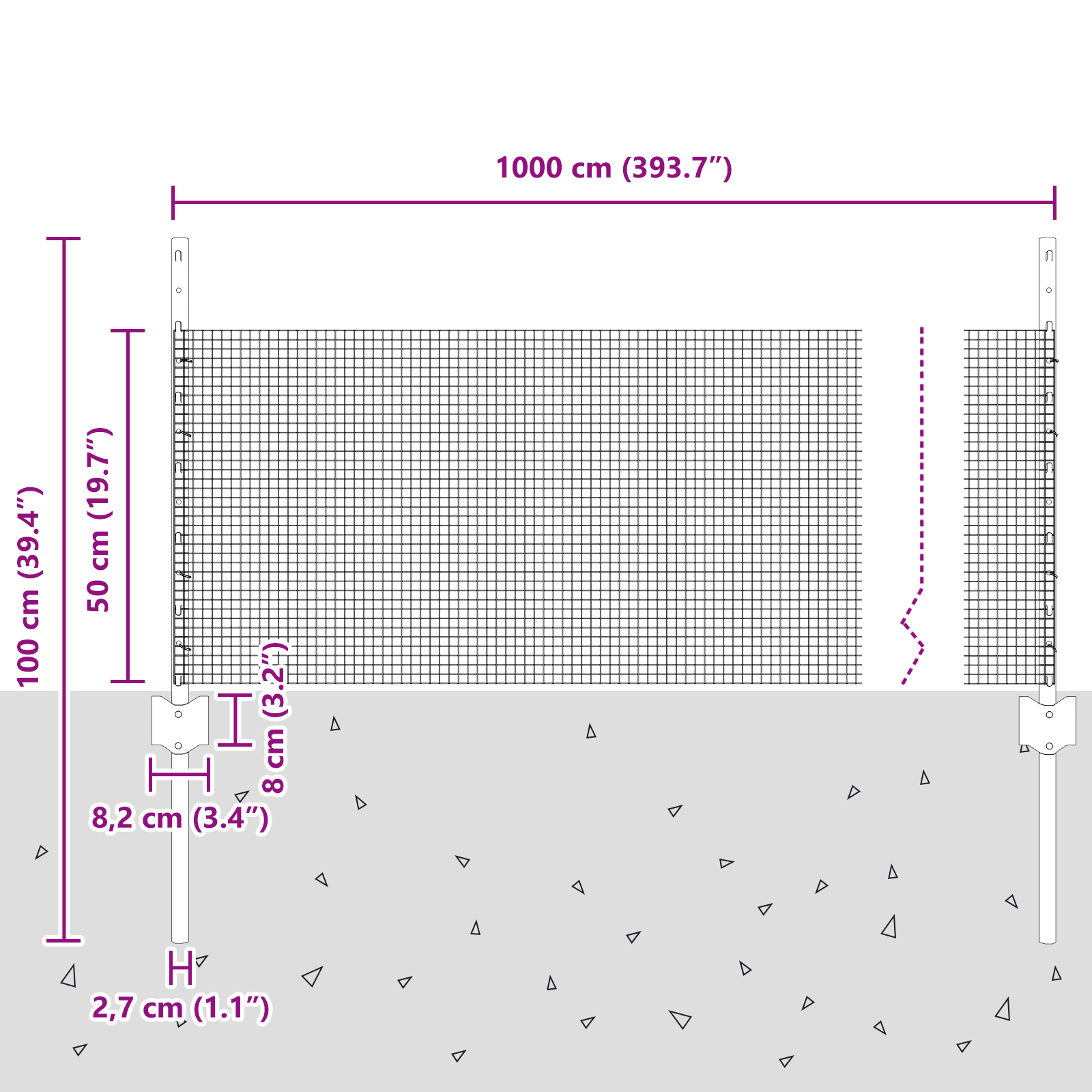 Gjerde med innlegg. sølv 0.5 x 10 m Stål