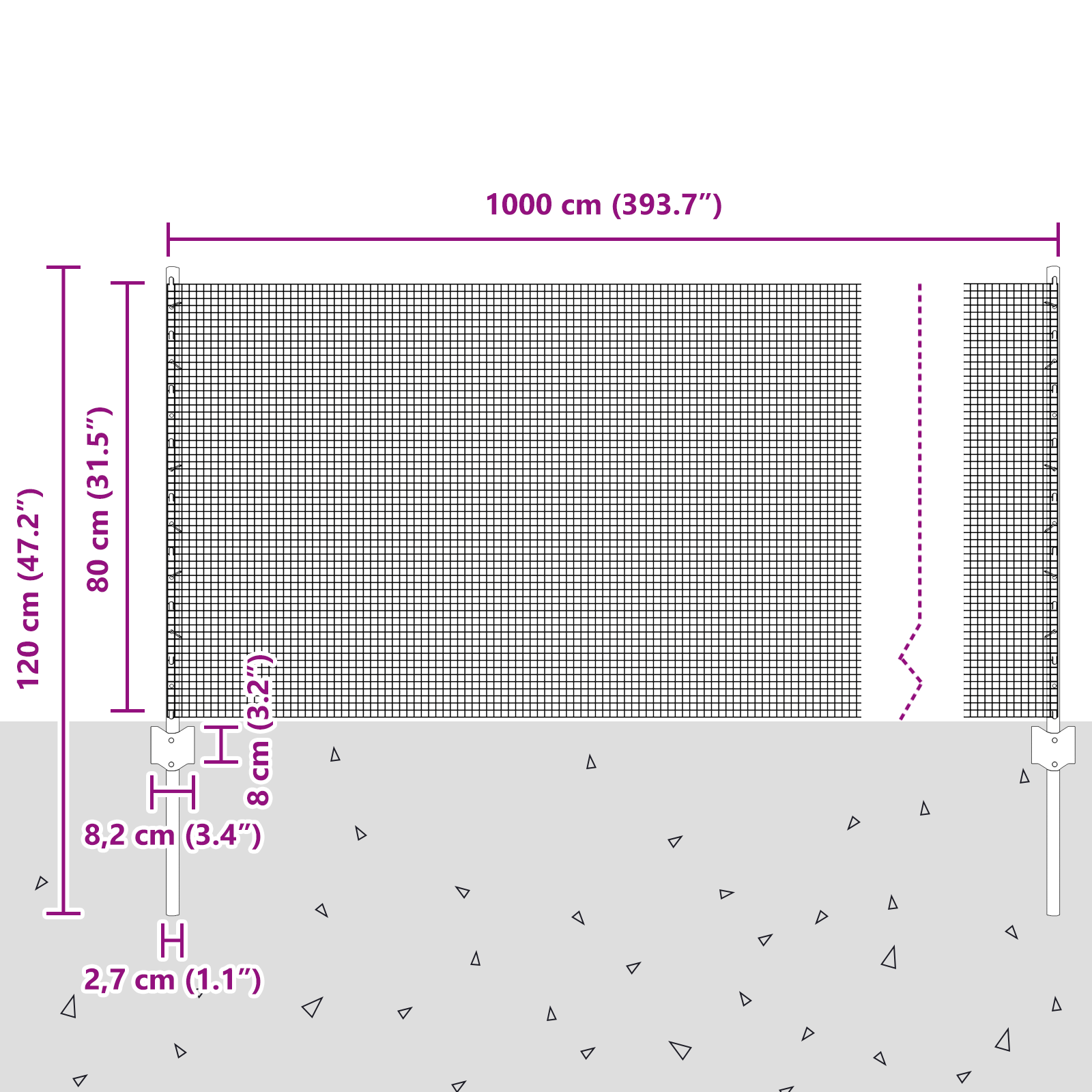 Gjerde med innlegg. sølv 0.8 x 10 m Stål