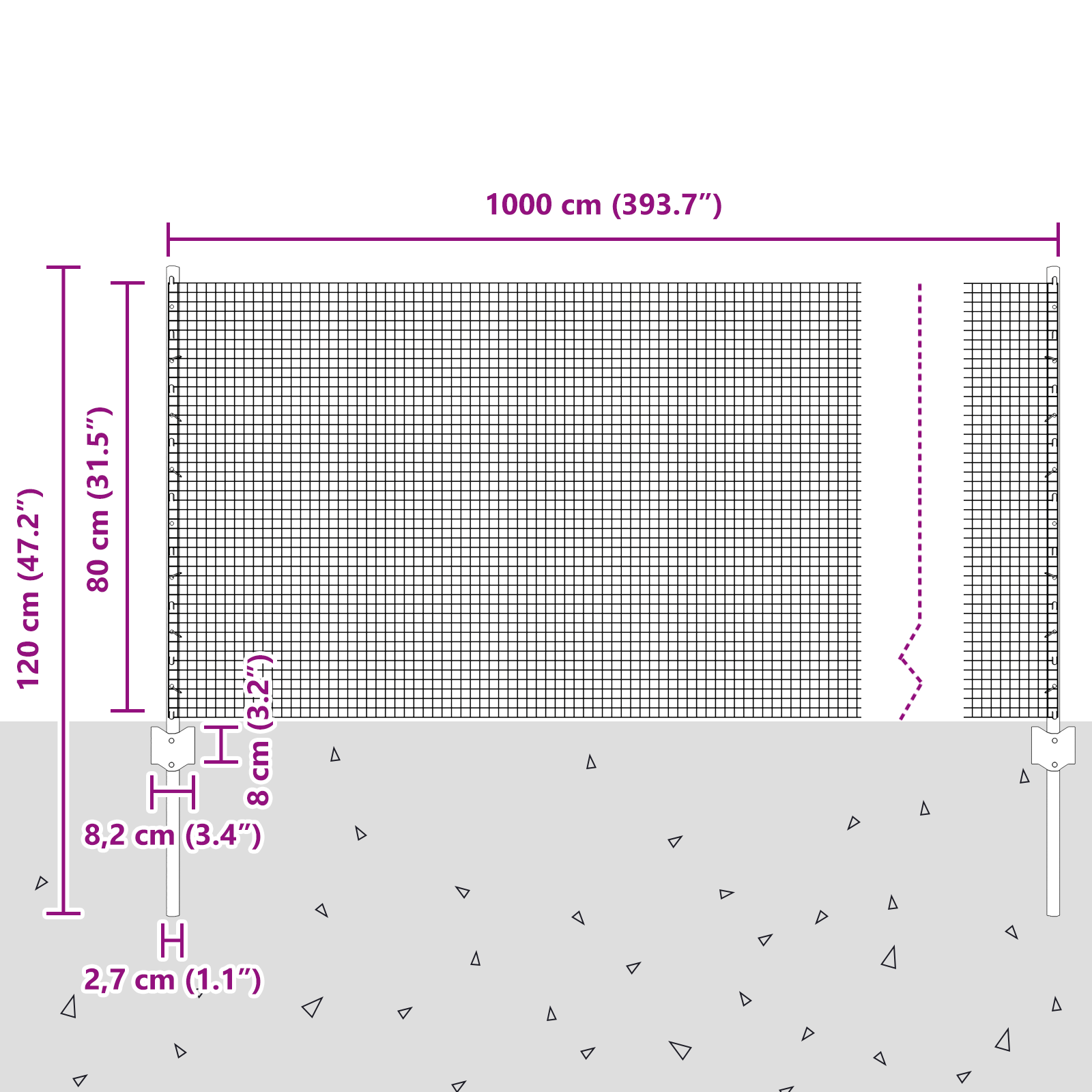 Gjerde med innlegg. sølv 0.8 x 10 m Stål