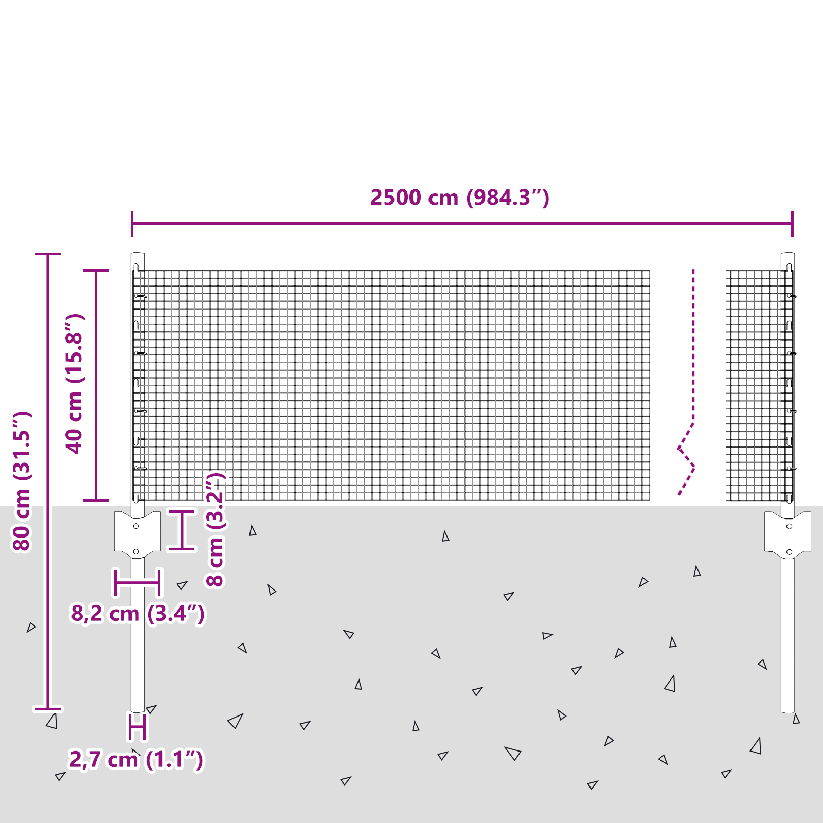 Gjerde med innlegg. sølv 0.4 x 25 m Stål