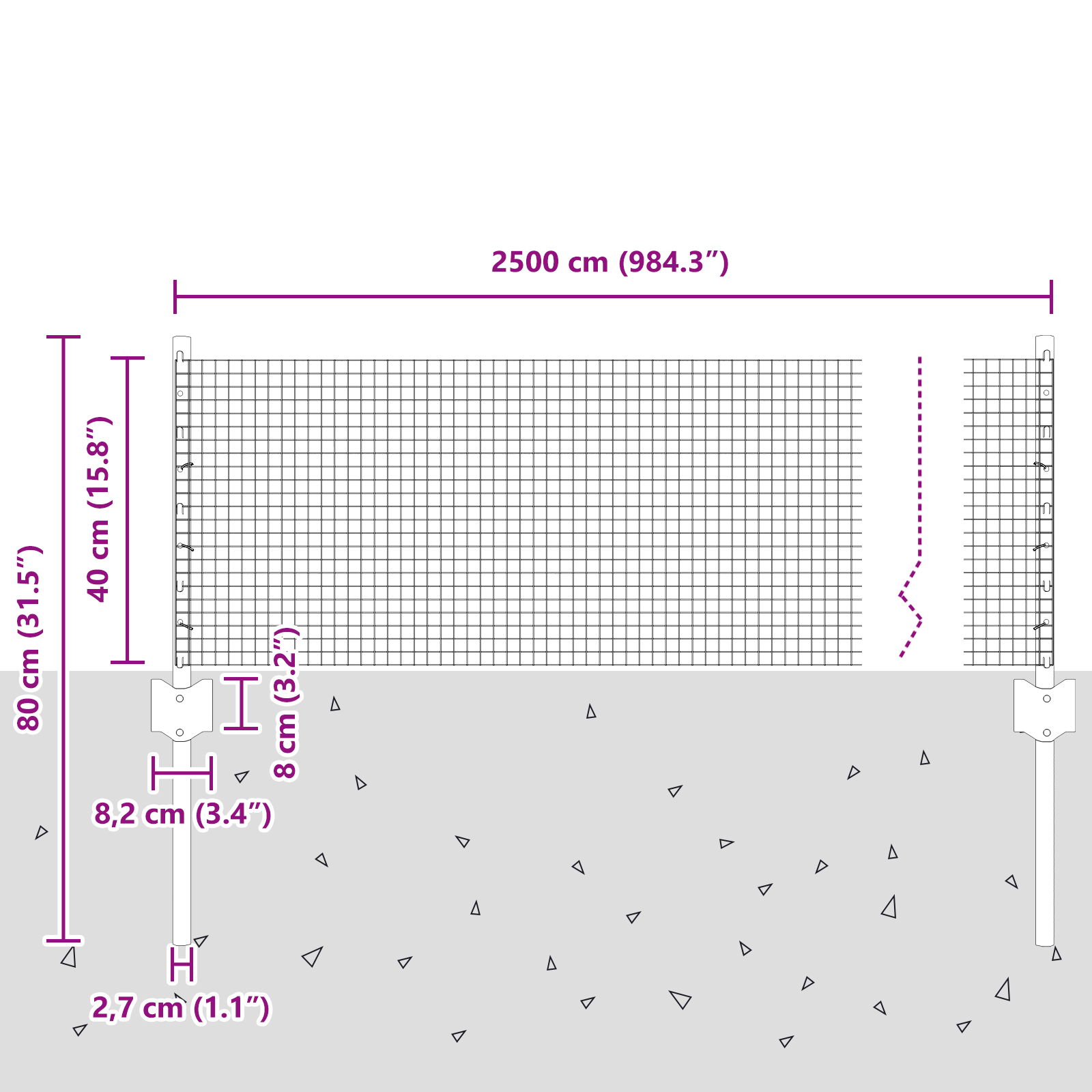 Gjerde med innlegg. sølv 0.4 x 25 m Stål