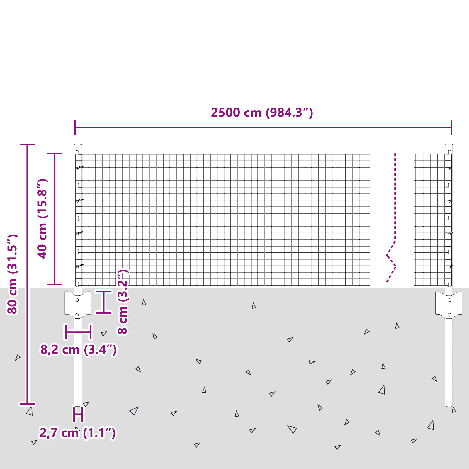 Gjerde med innlegg. sølv 0.4 x 25 m Stål