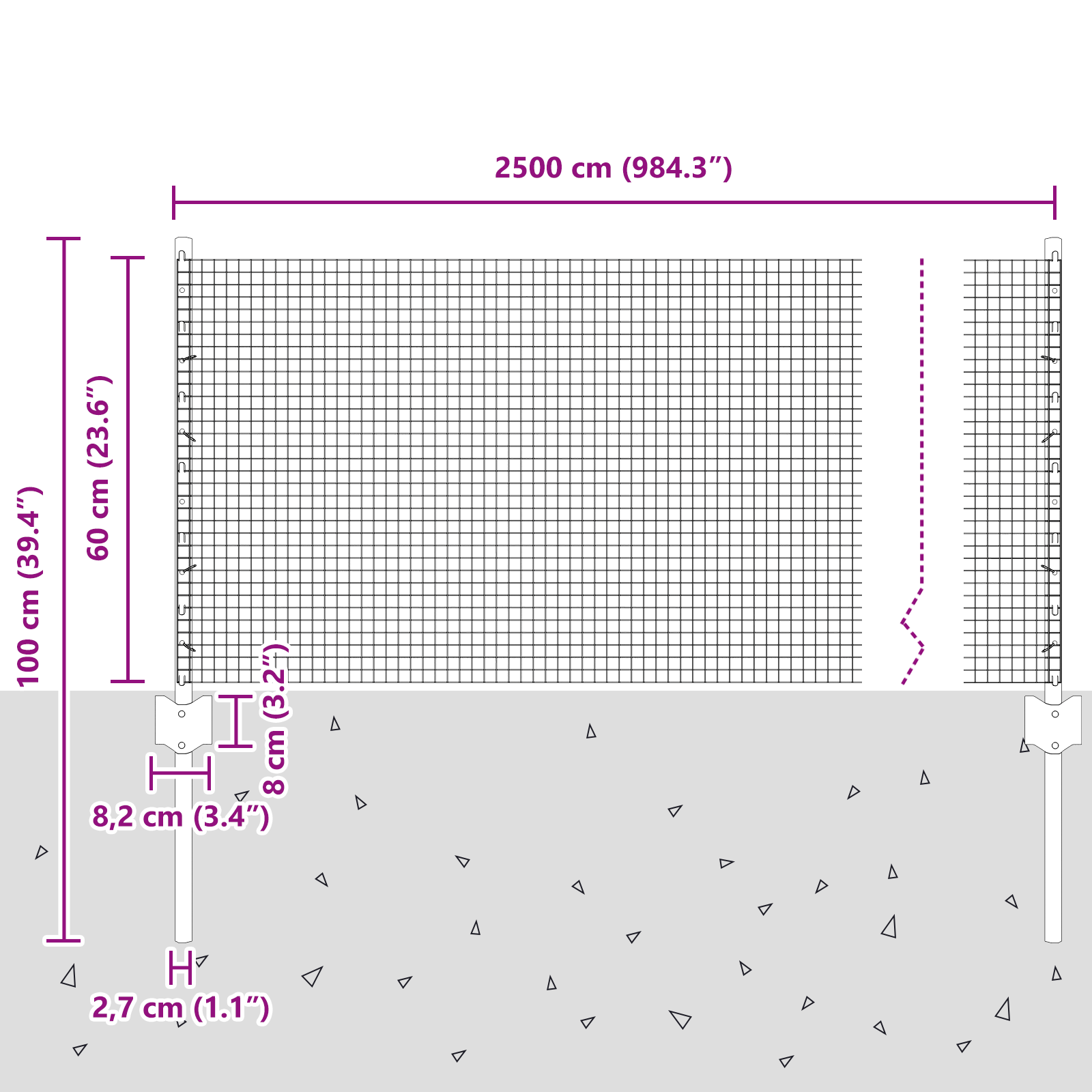 Gjerde med innlegg. sølv 0.6 x 25 m Stål