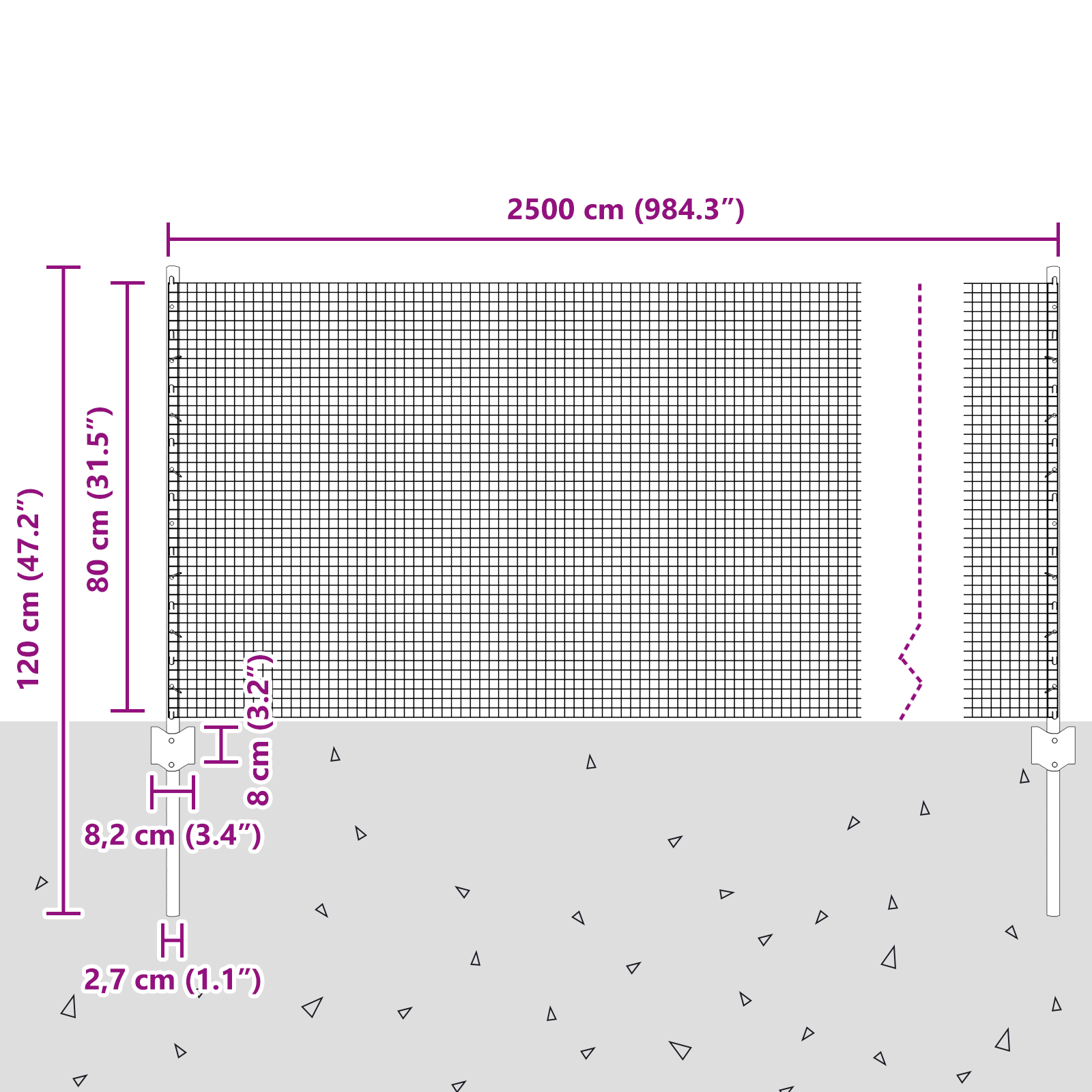 Gjerde med innlegg. sølv 0.8 x 25 m Stål