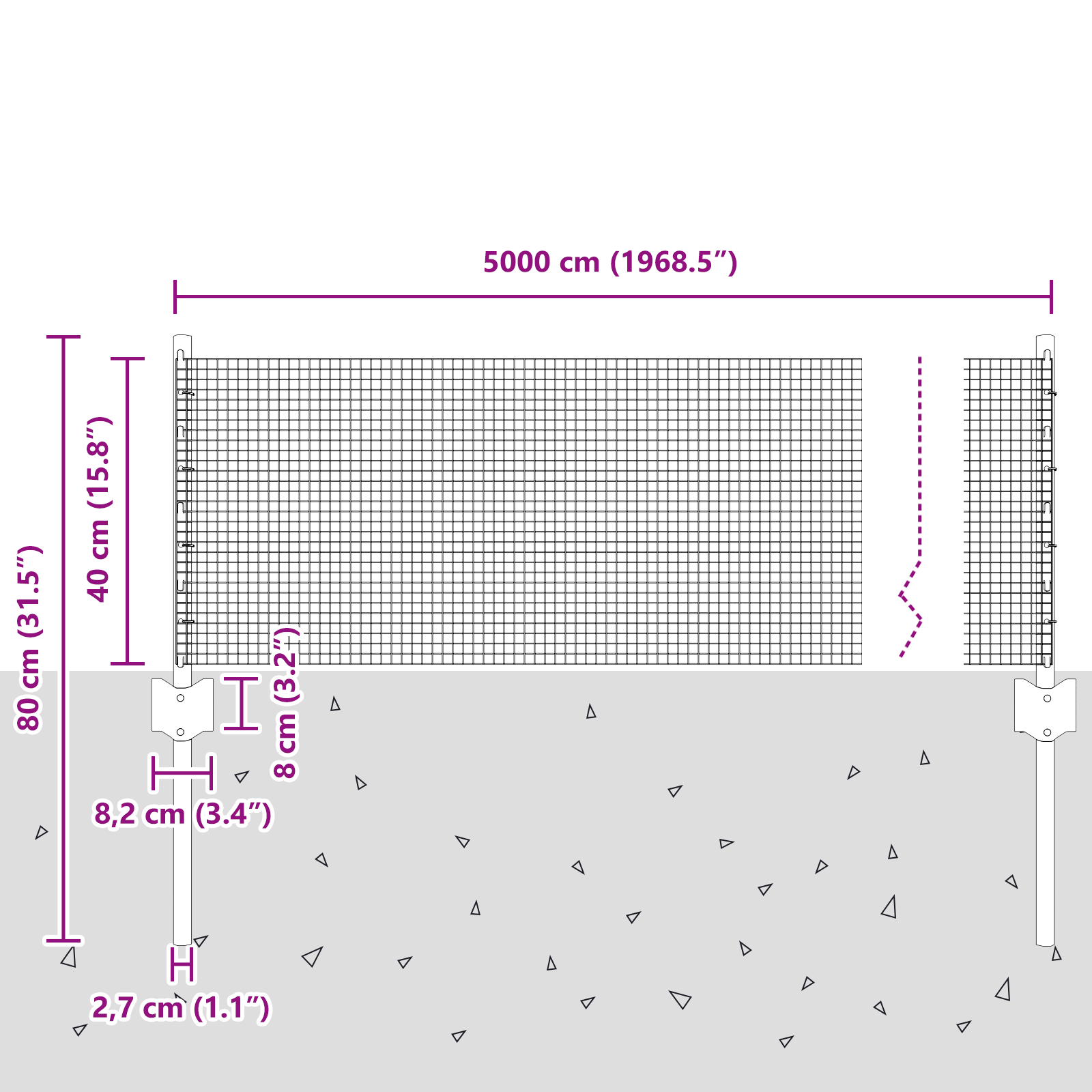Gjerde med innlegg. sølv 0.4 x 50 m Stål
