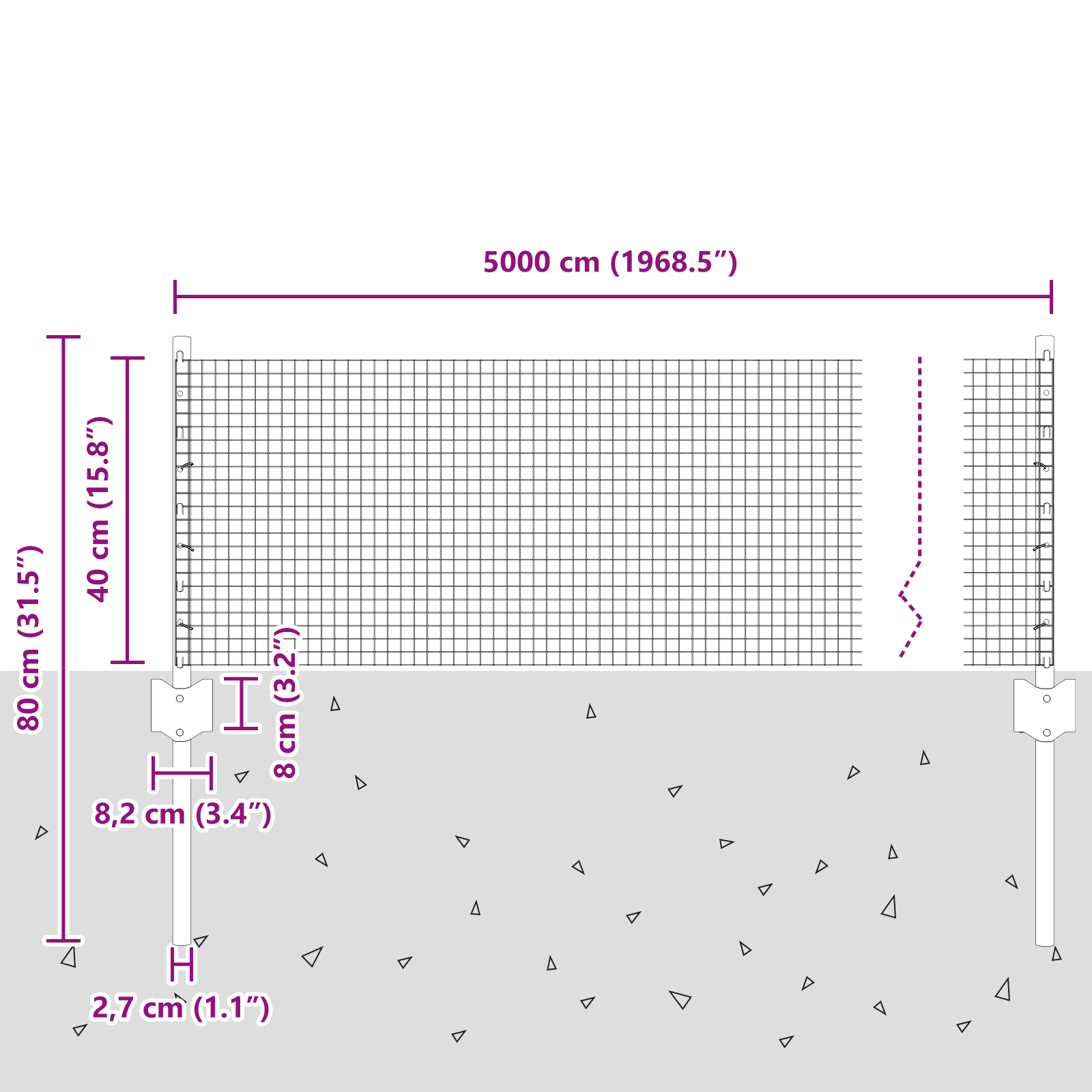 Gjerde med innlegg. sølv 0.4 x 50 m Stål