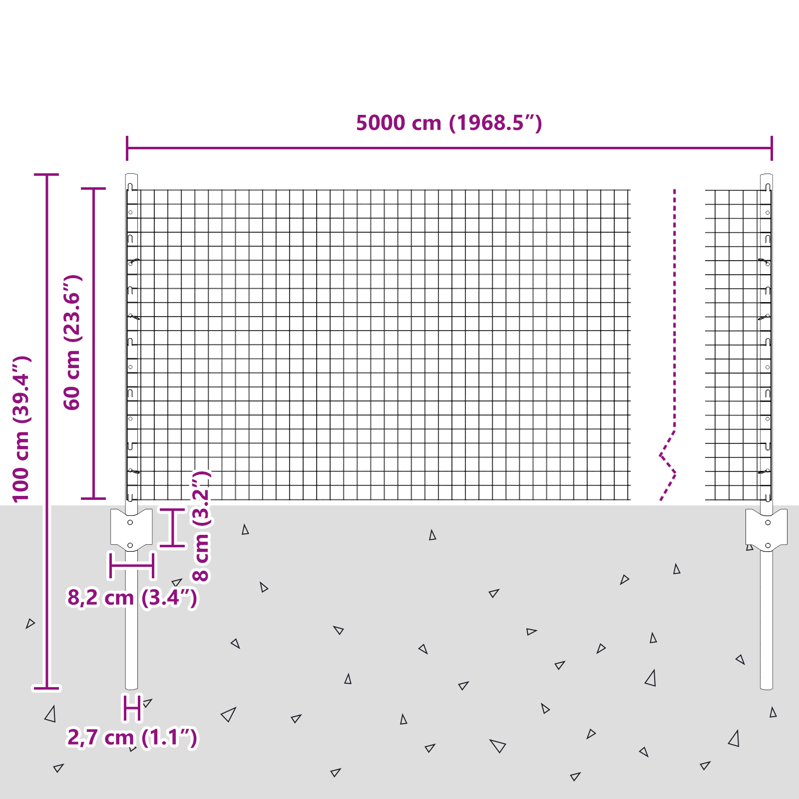 Gjerde med innlegg. sølv 0.6 x 50 m Stål