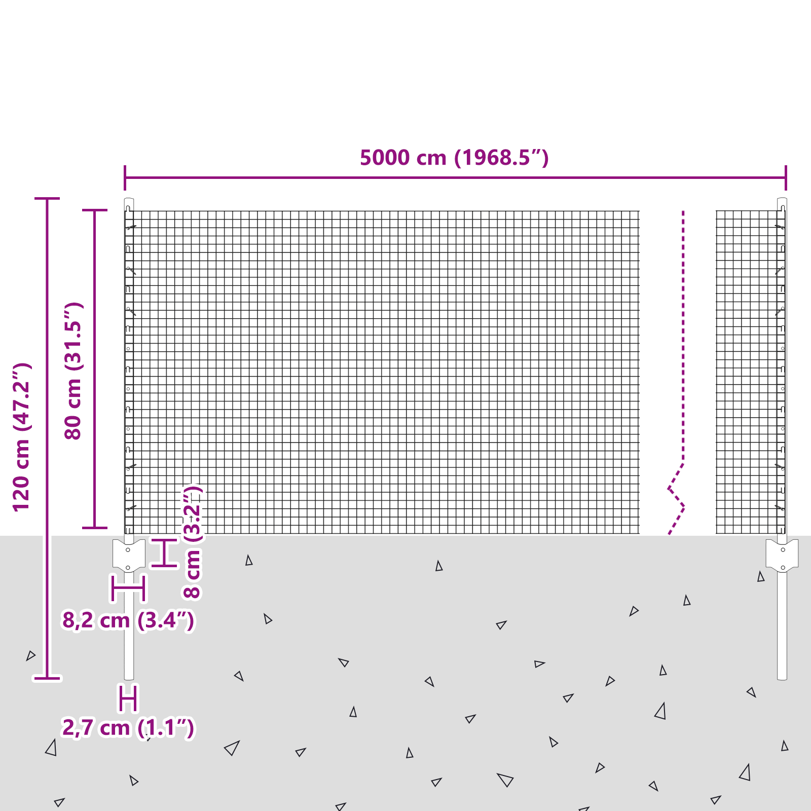 Gjerde med innlegg. sølv 0.8 x 50 m Stål