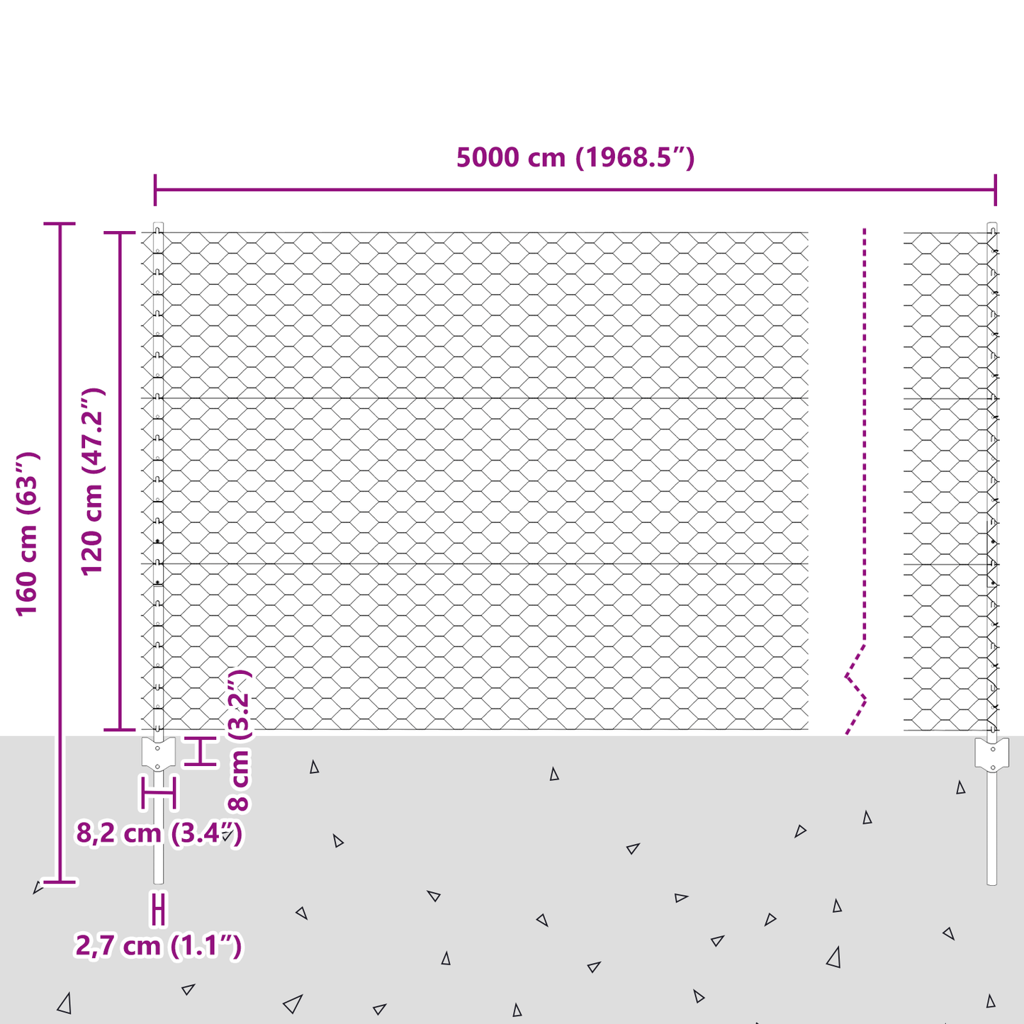 Gjerde med stolpe Grå 1,2 x 50 m Stål og PVC