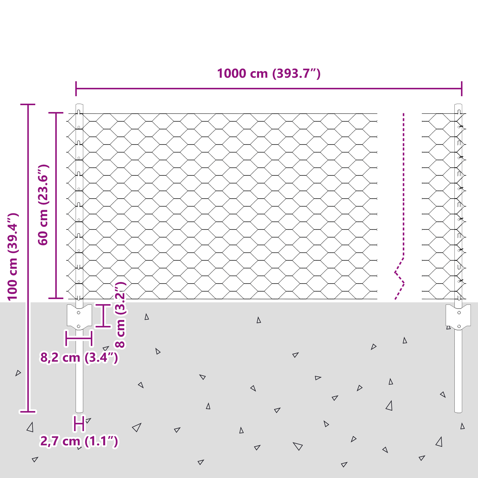 Gjerde med innlegg. sølv 0.6 x 10 m Stål