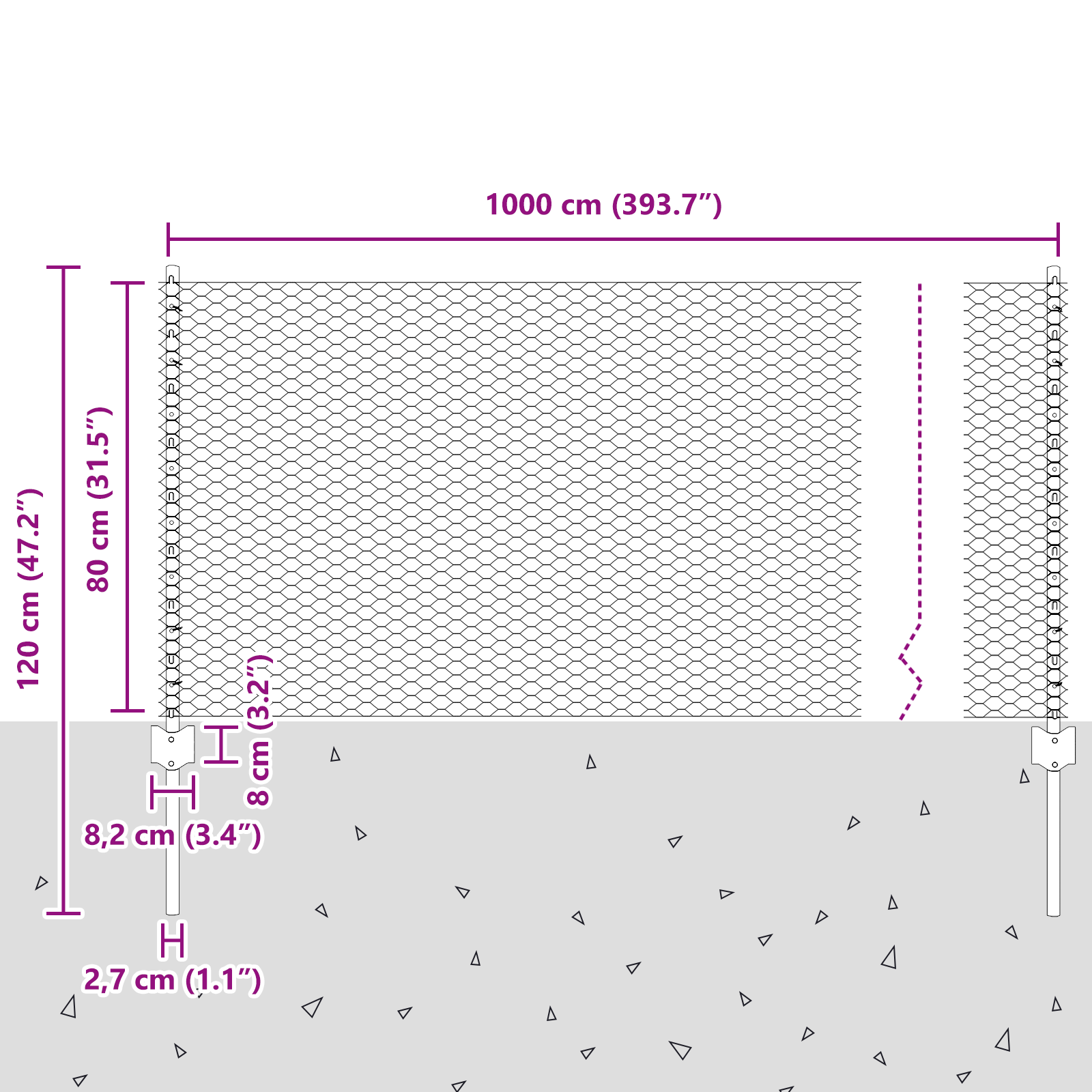 Gjerde med innlegg. sølv 0.8 x 10 m Stål