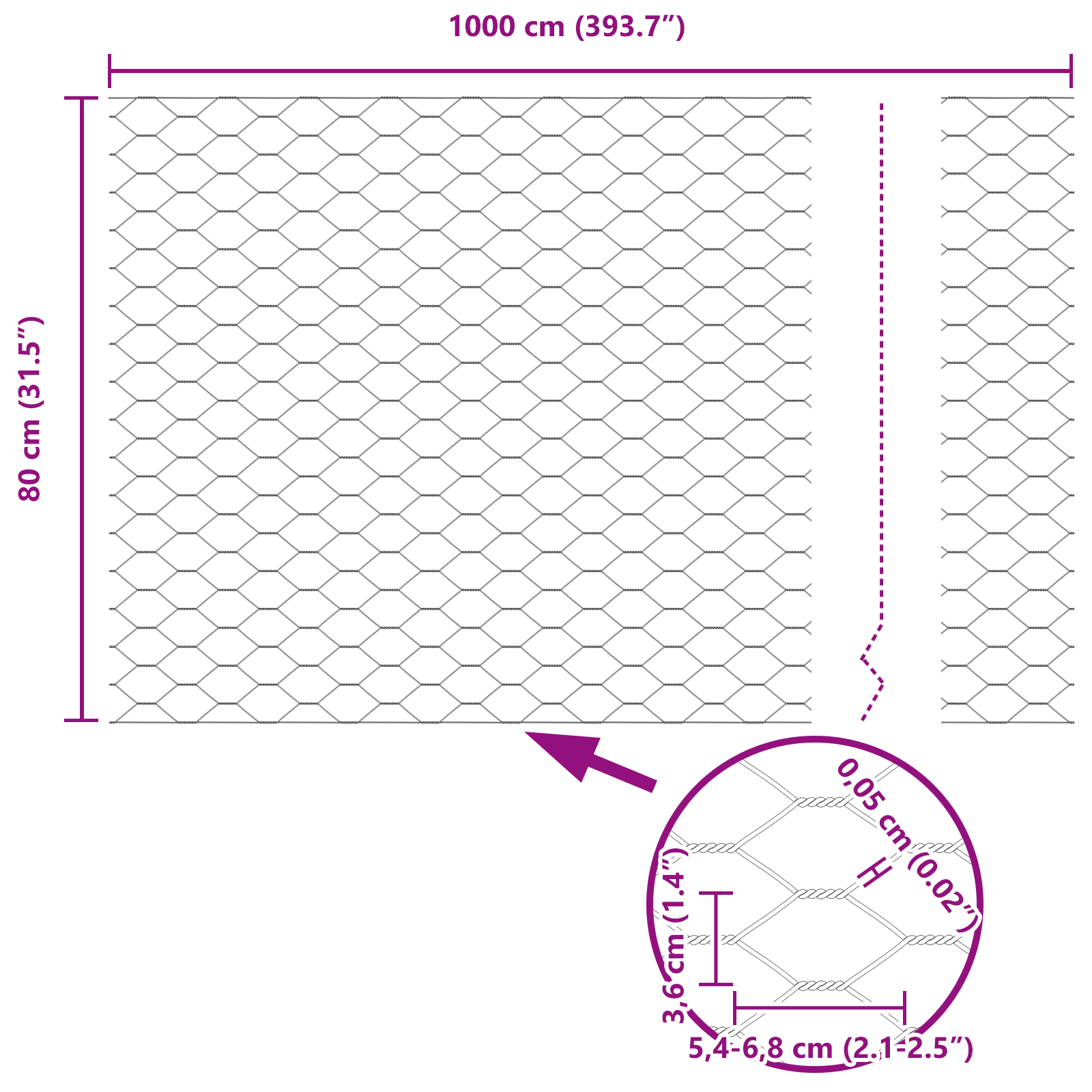 Gjerde med innlegg. sølv 0.8 x 10 m Stål
