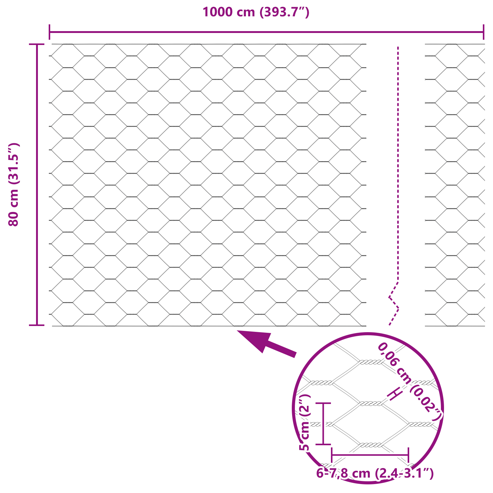 Gjerde med innlegg. sølv 0.8 x 10 m Stål