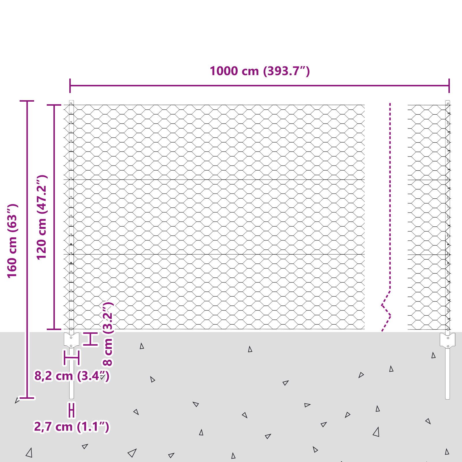 Gjerde med innlegg. sølv 1.2 x 10 m Stål