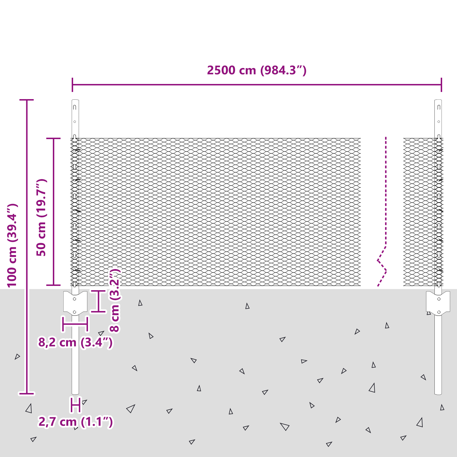 Gjerde med innlegg. sølv 0.5 x 25 m Stål
