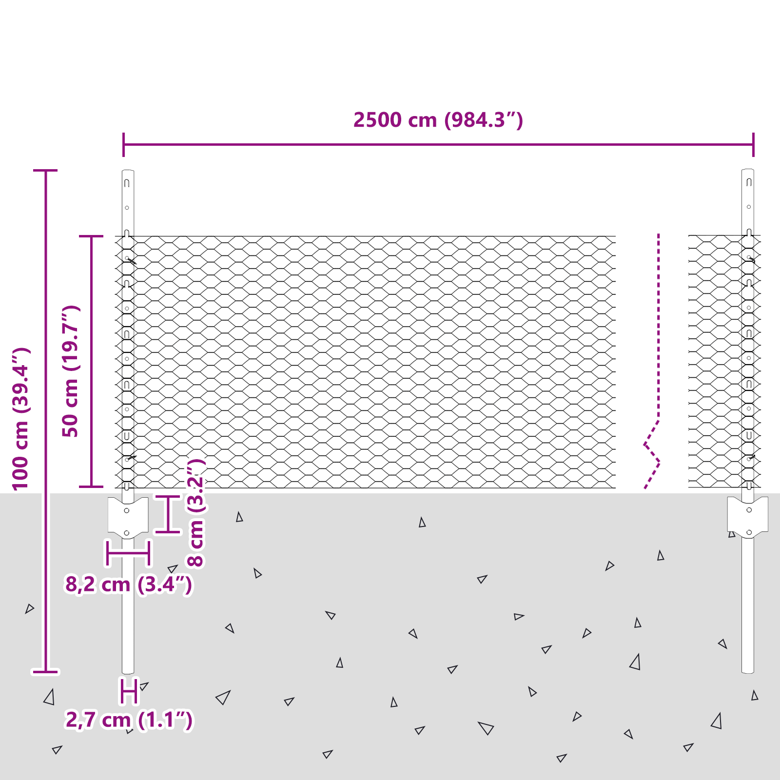 Gjerde med innlegg. sølv 0.5 x 25 m Stål