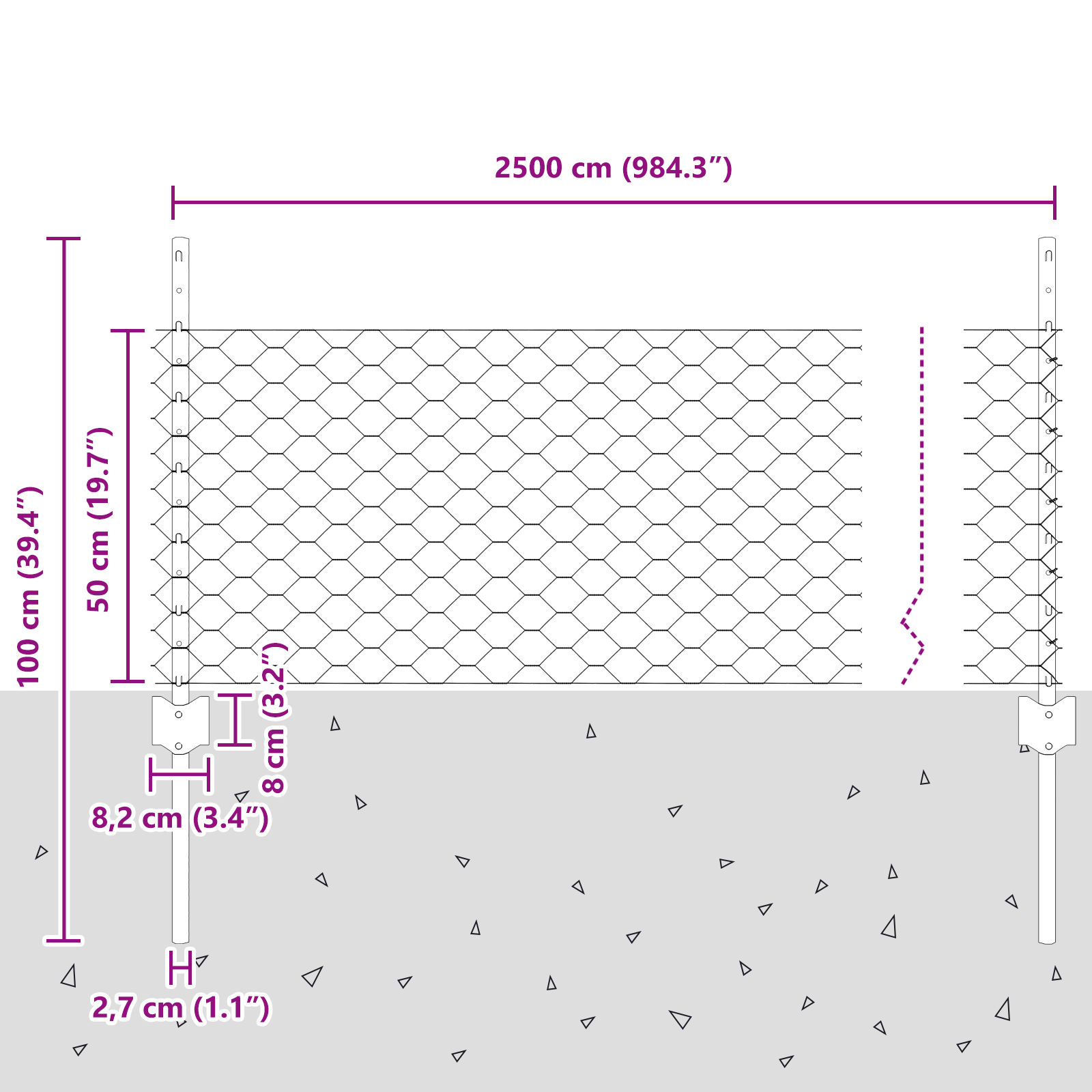 Gjerde med innlegg. sølv 0.5 x 25 m Stål