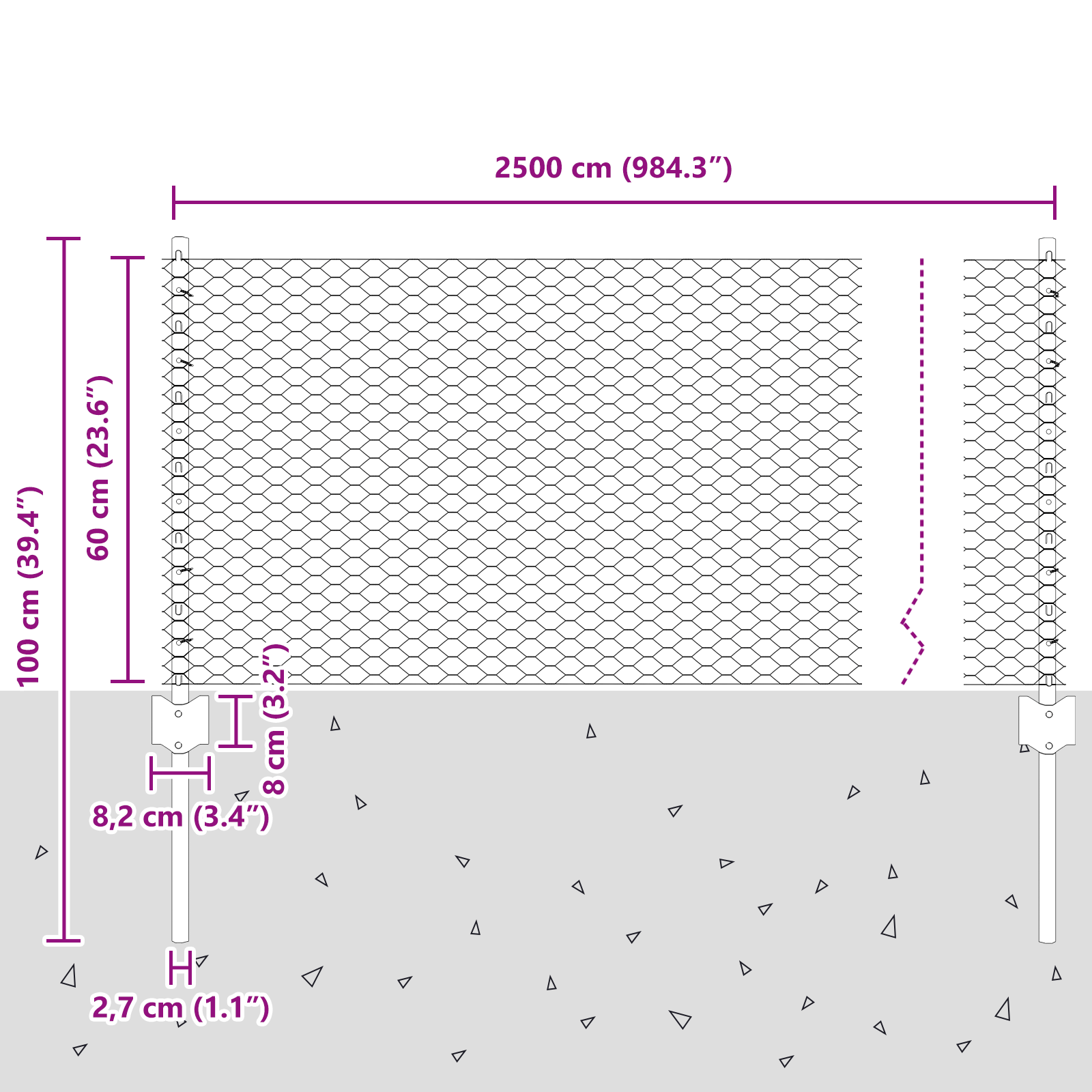 Gjerde med innlegg. sølv 0.6 x 25 m Stål