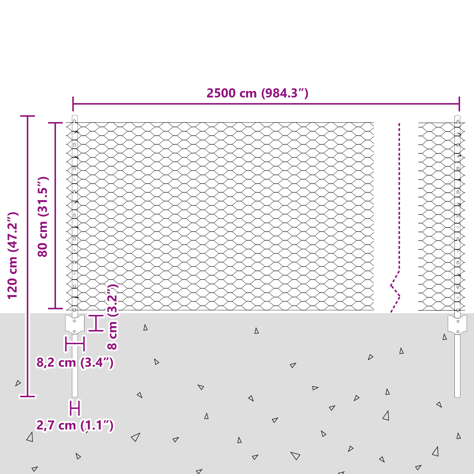 Gjerde med innlegg. sølv 0.8 x 25 m Stål