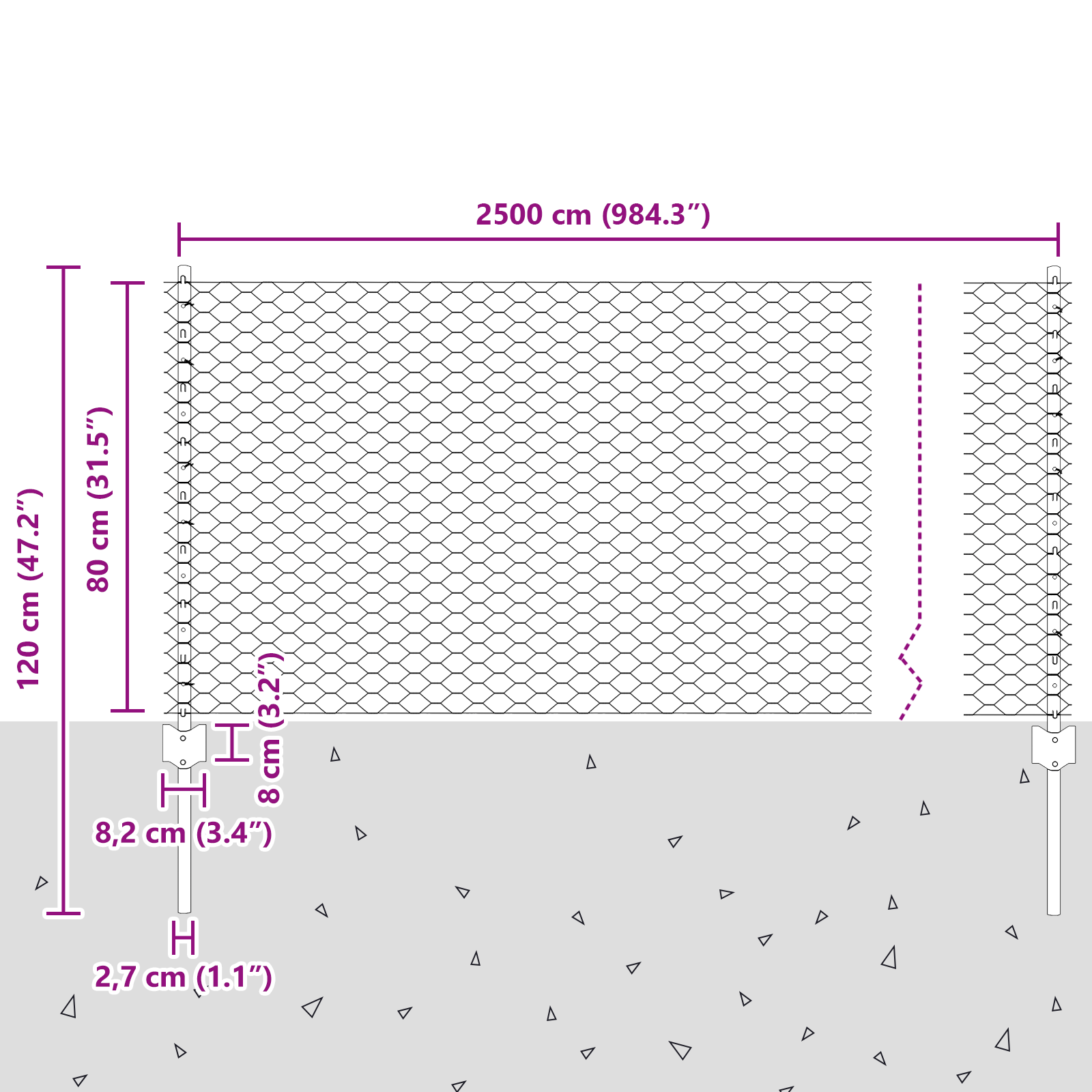 Gjerde med innlegg. sølv 0.8 x 25 m Stål