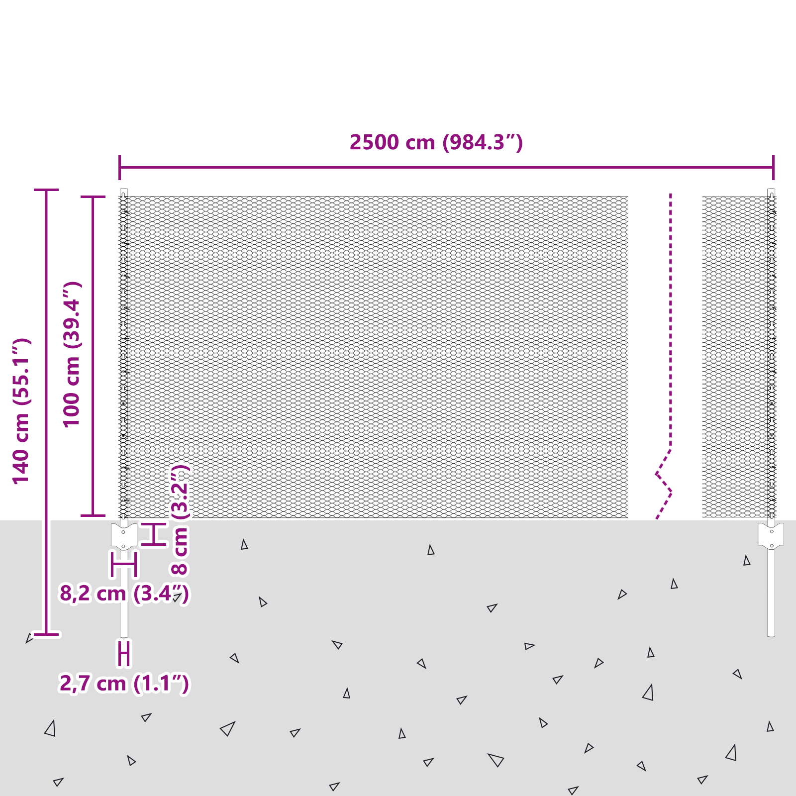Gjerde med innlegg. sølv 1 x 25 m Stål