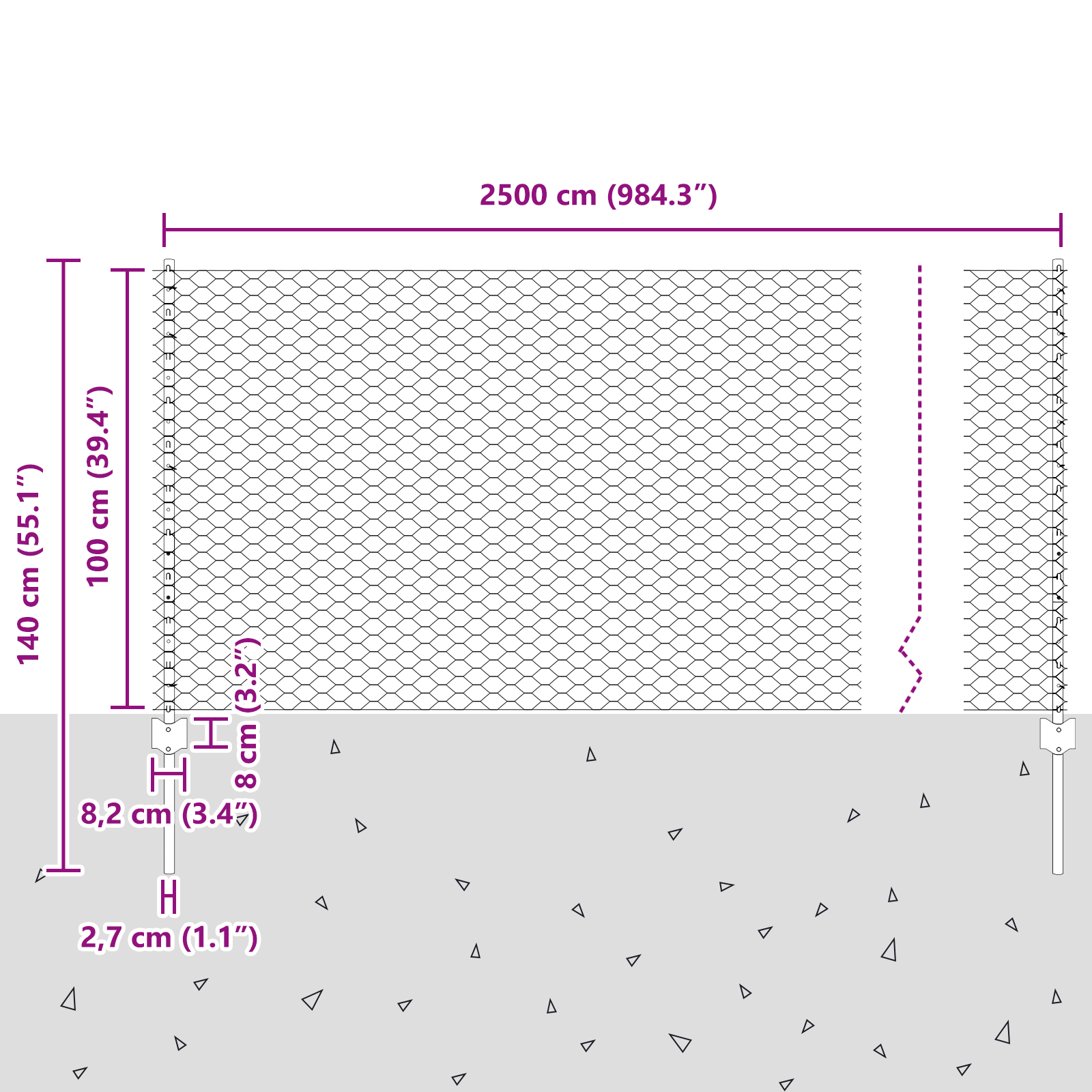 Gjerde med innlegg. sølv 1 x 25 m Stål