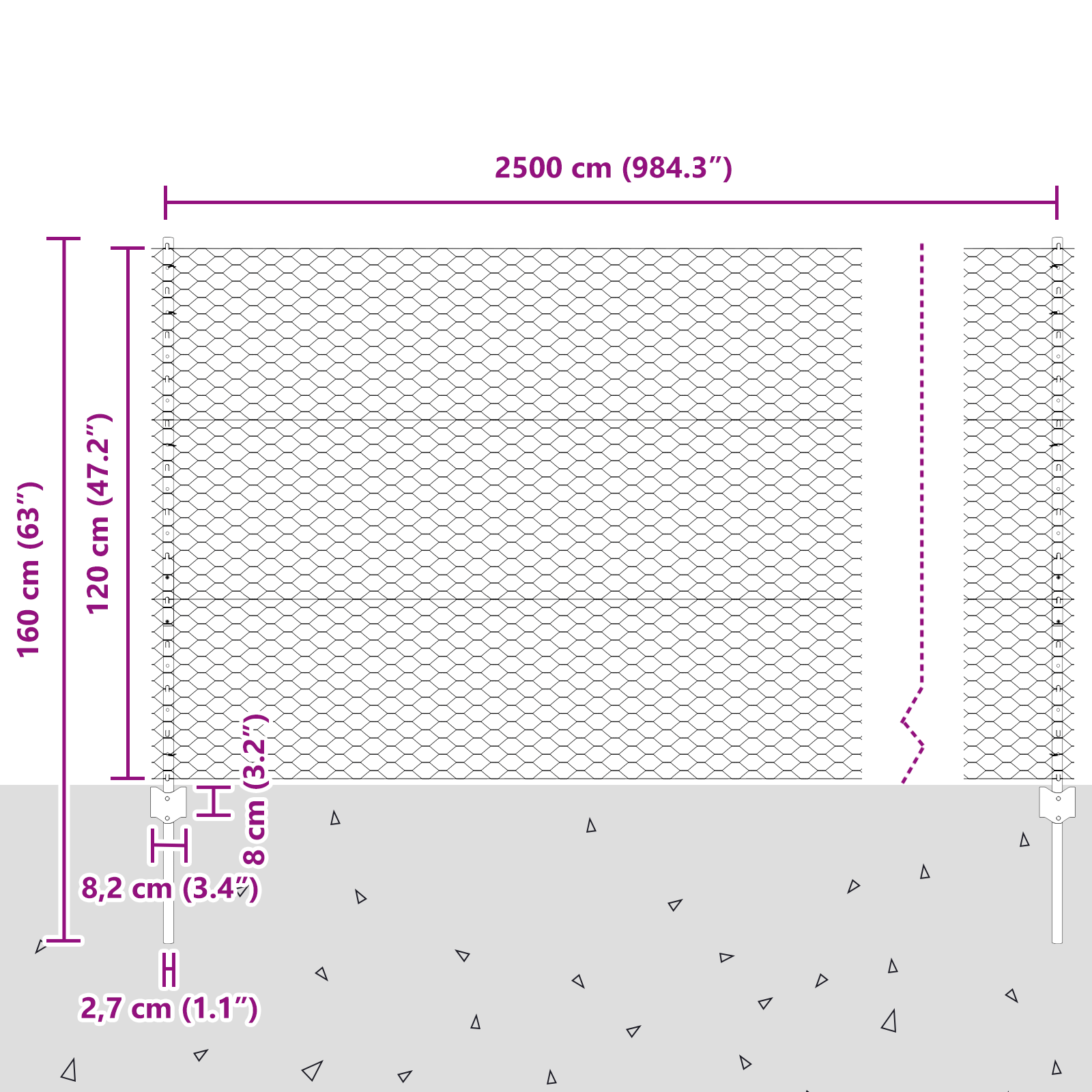 Gjerde med innlegg. sølv 1.2 x 25 m Stål