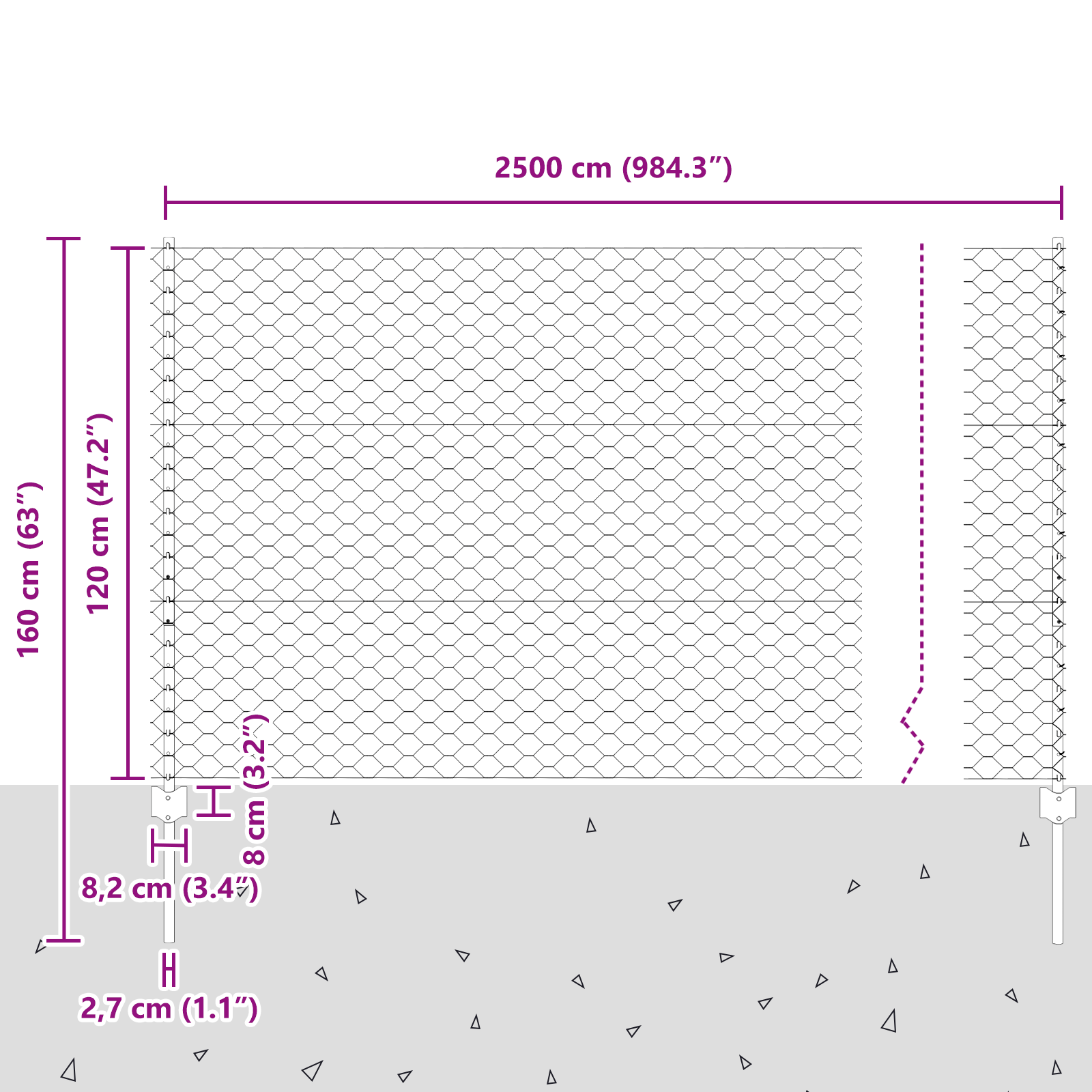 Gjerde med innlegg. sølv 1.2 x 25 m Stål