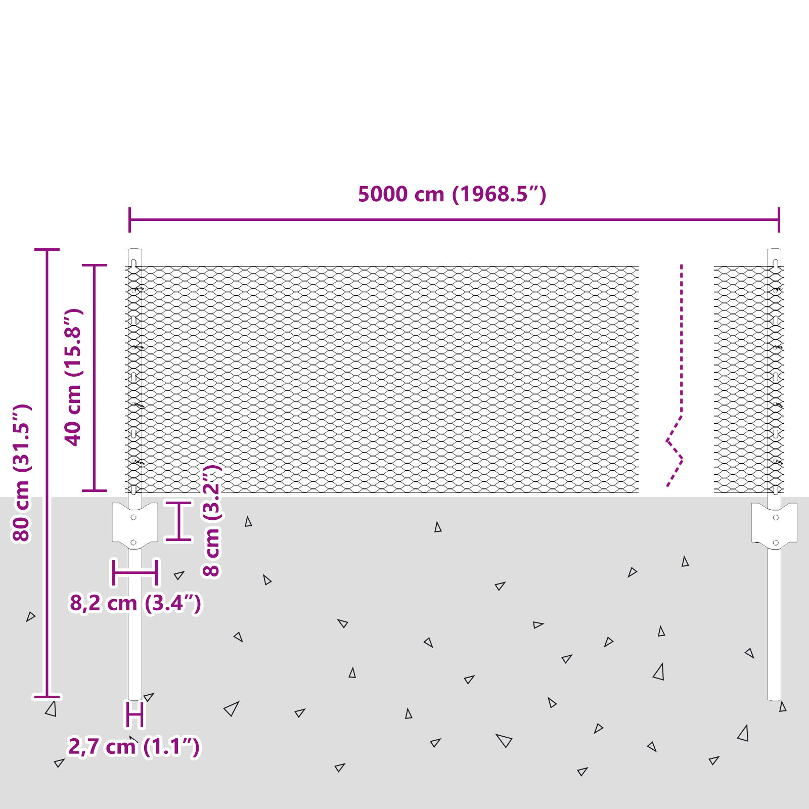 Gjerde med innlegg. sølv 0.4 x 50 m Stål