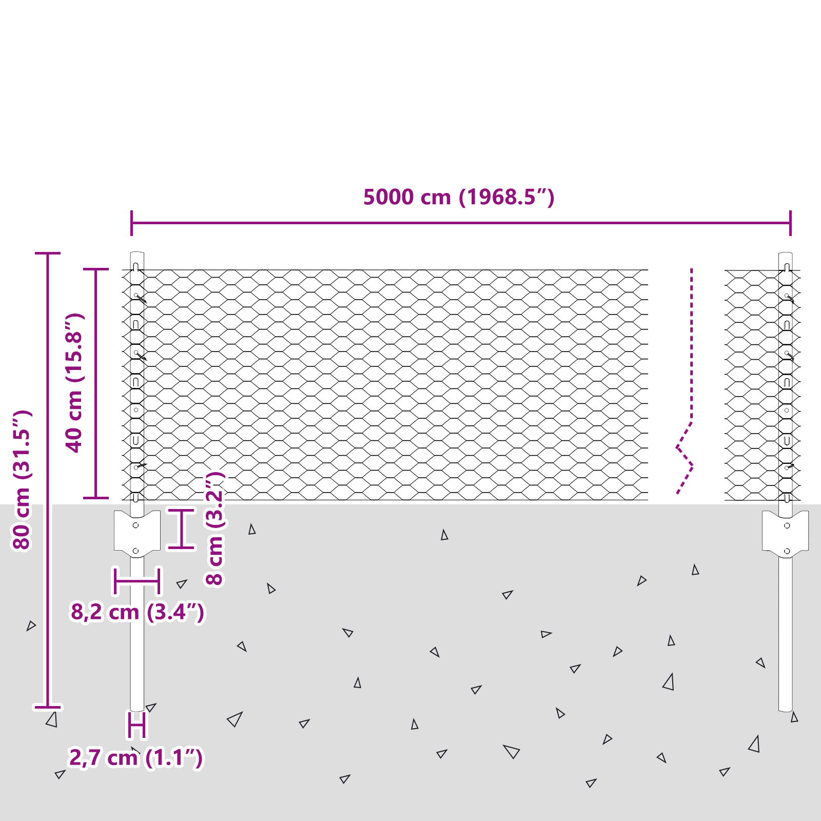 Gjerde med innlegg. sølv 0.4 x 50 m Stål
