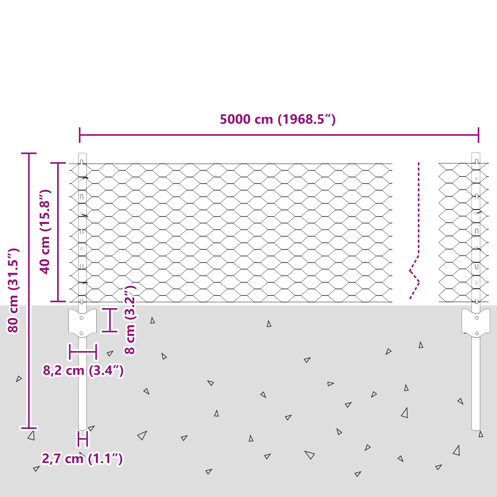 Gjerde med innlegg. sølv 0.4 x 50 m Stål
