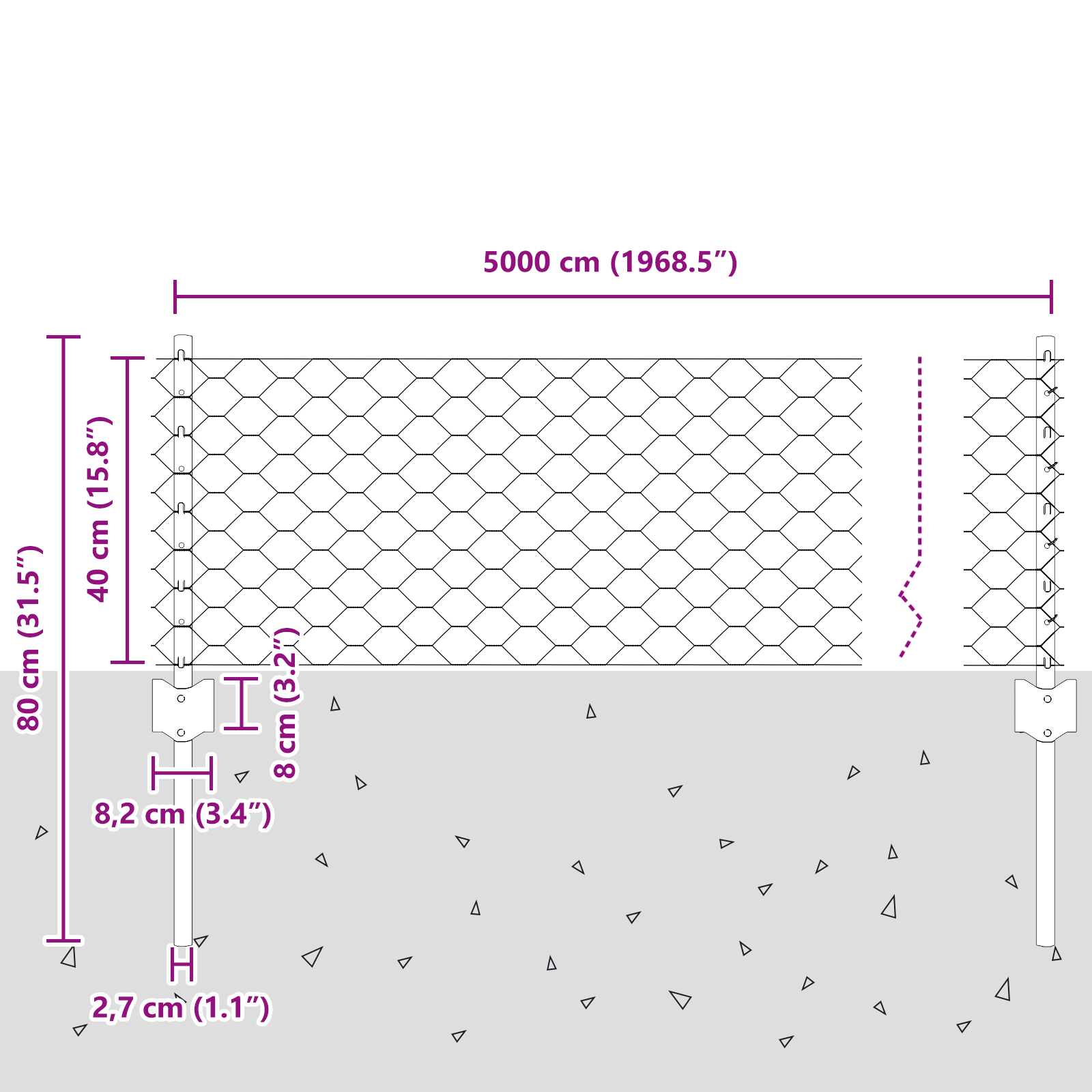 Gjerde med innlegg. sølv 0.4 x 50 m Stål